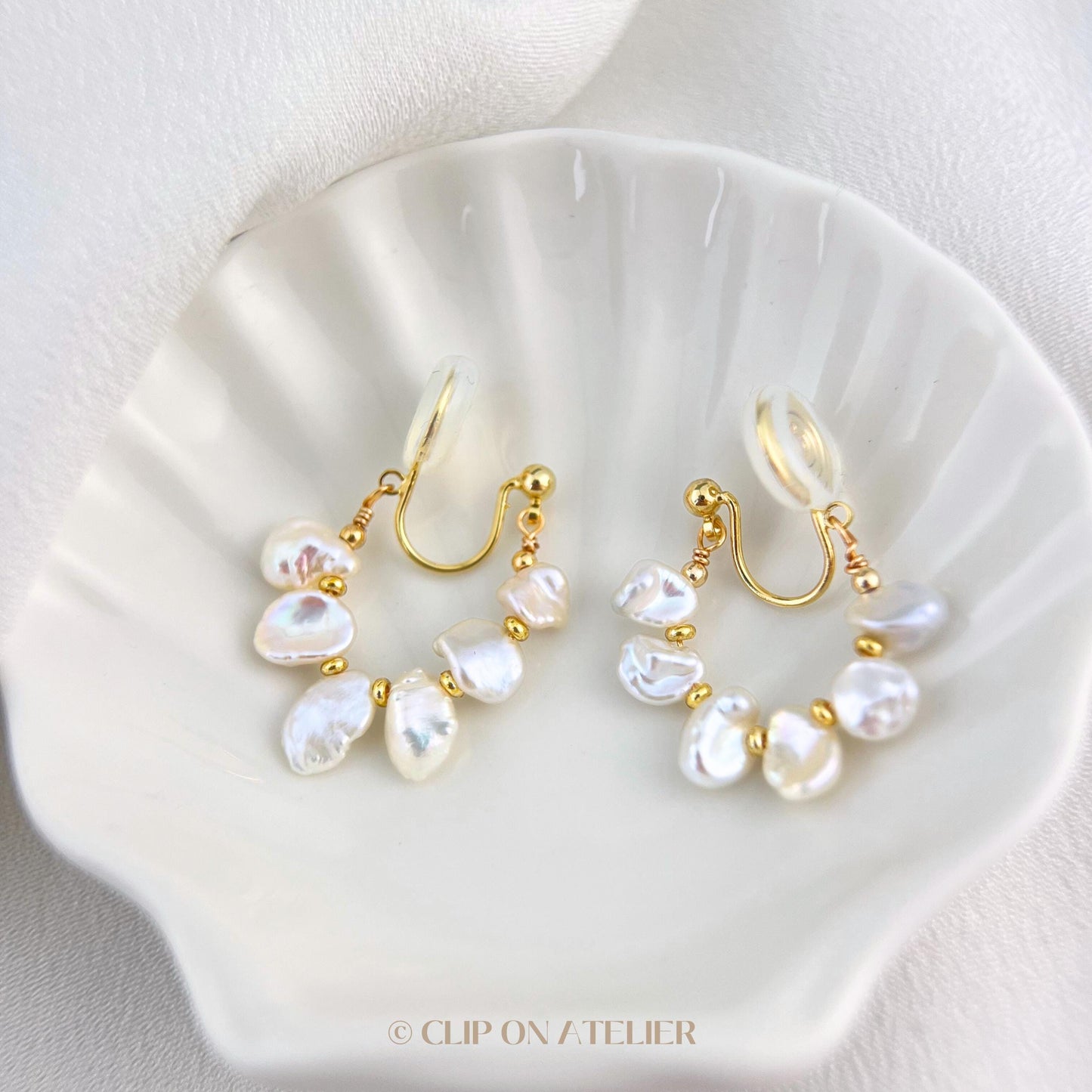 Natural Baroque Pearl Gold Hoop Clip On Earrings