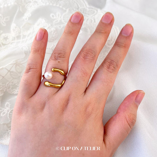 Natural Pearl Gold Ring Open Adjustable Ring |Waterproof Stainless Steel Minimalist Hug Ring Dainty Stacking Rings | Bridesmaid Gift For Her