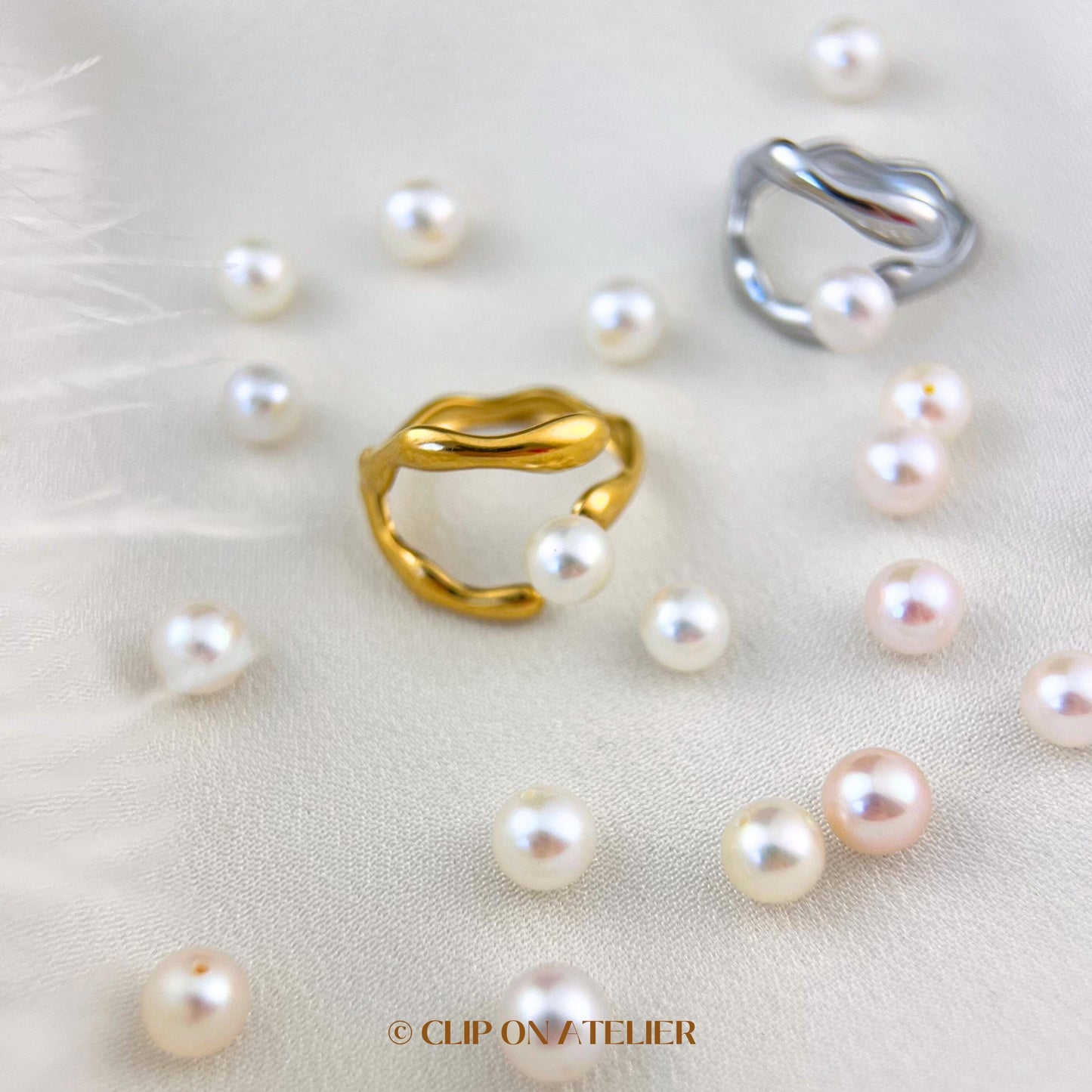 Natural Pearl Gold Ring Open Adjustable Ring |Waterproof Stainless Steel Minimalist Hug Ring Dainty Stacking Rings | Bridesmaid Gift For Her
