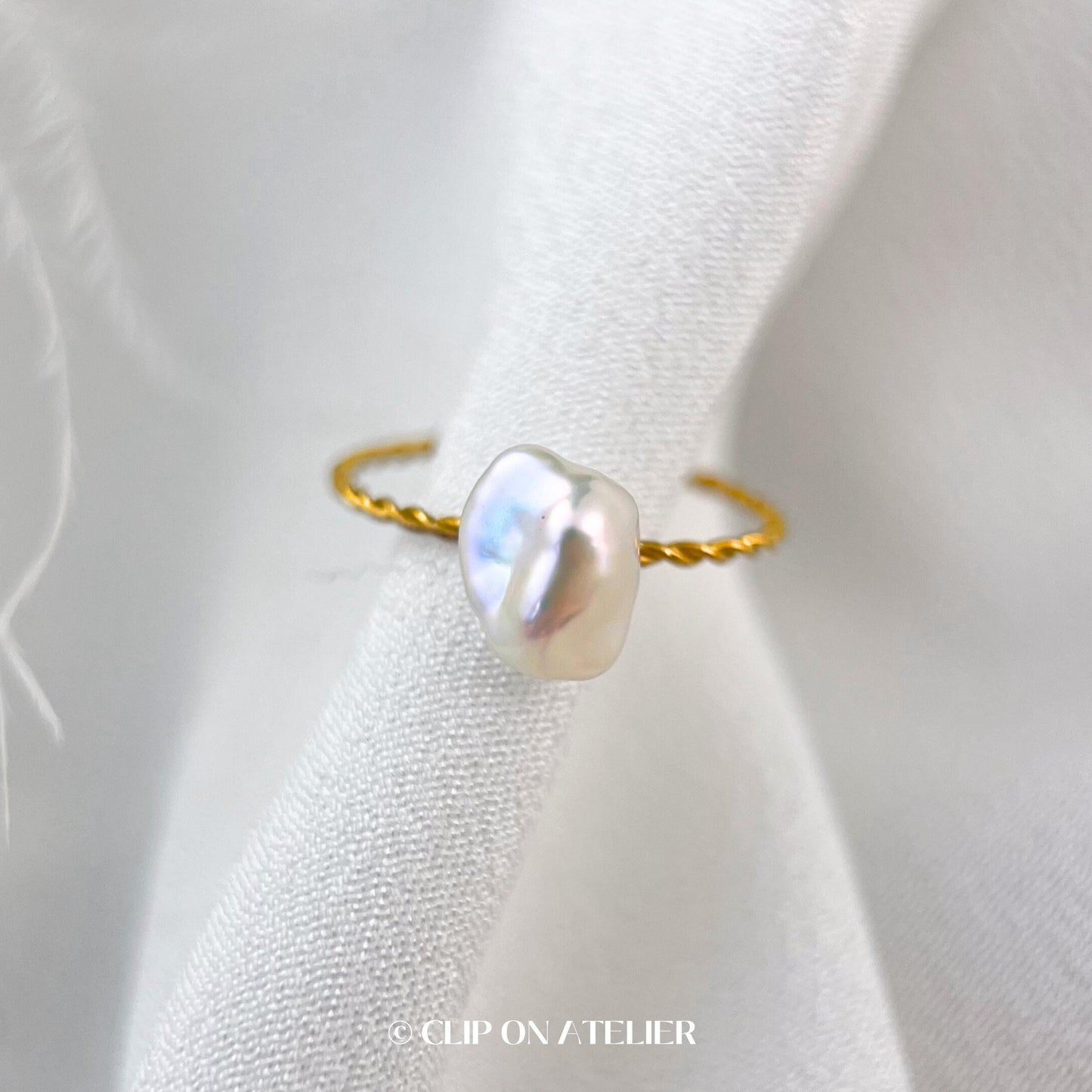 Natural Baroque Pearl Gold Ring Open Adjustable Ring | Stainless Steel Minimalist Hug Ring Dainty Thin Hoop Stacking Rings | Bridesmaid Gift