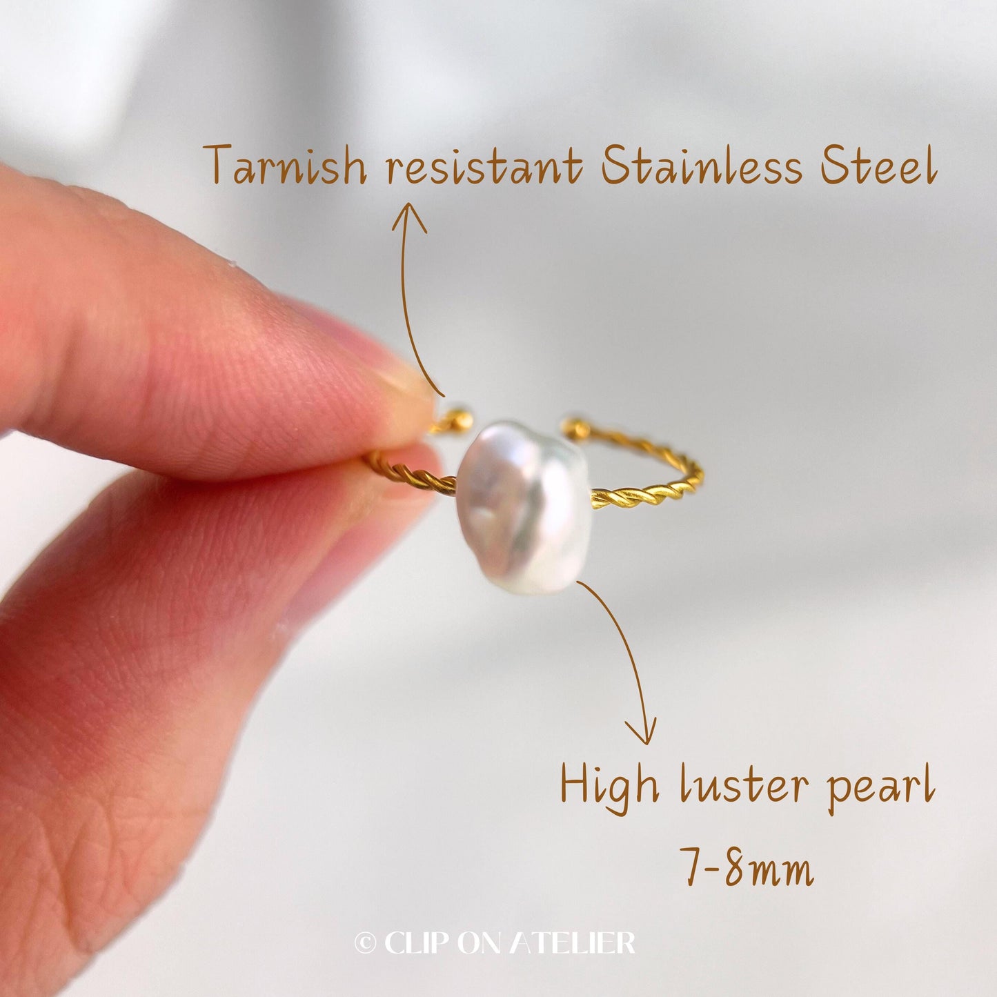 Natural Baroque Pearl Gold Ring Open Adjustable Ring | Stainless Steel Minimalist Hug Ring Dainty Thin Hoop Stacking Rings | Bridesmaid Gift