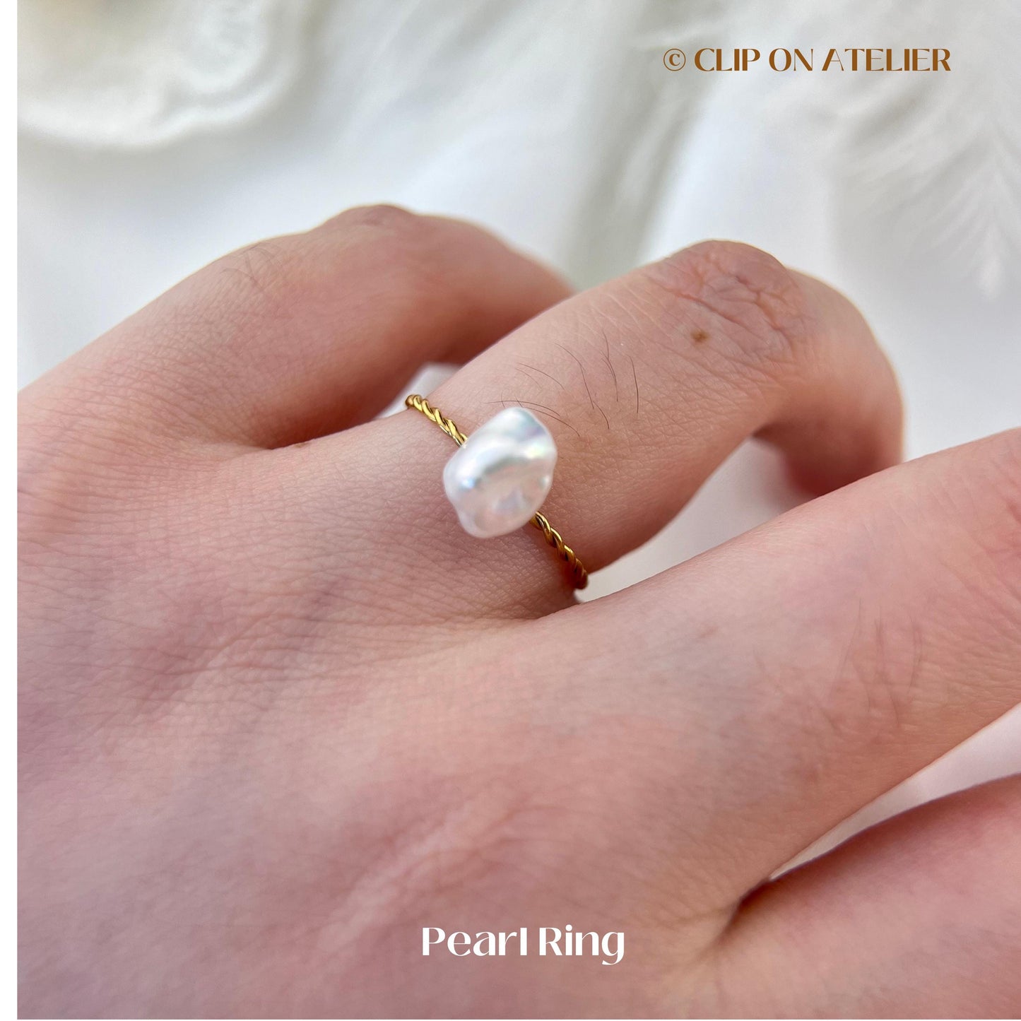 Natural Baroque Pearl Gold Ring Open Adjustable Ring | Stainless Steel Minimalist Hug Ring Dainty Thin Hoop Stacking Rings | Bridesmaid Gift