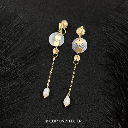 Boho Natural Pearl Clip On Earrings