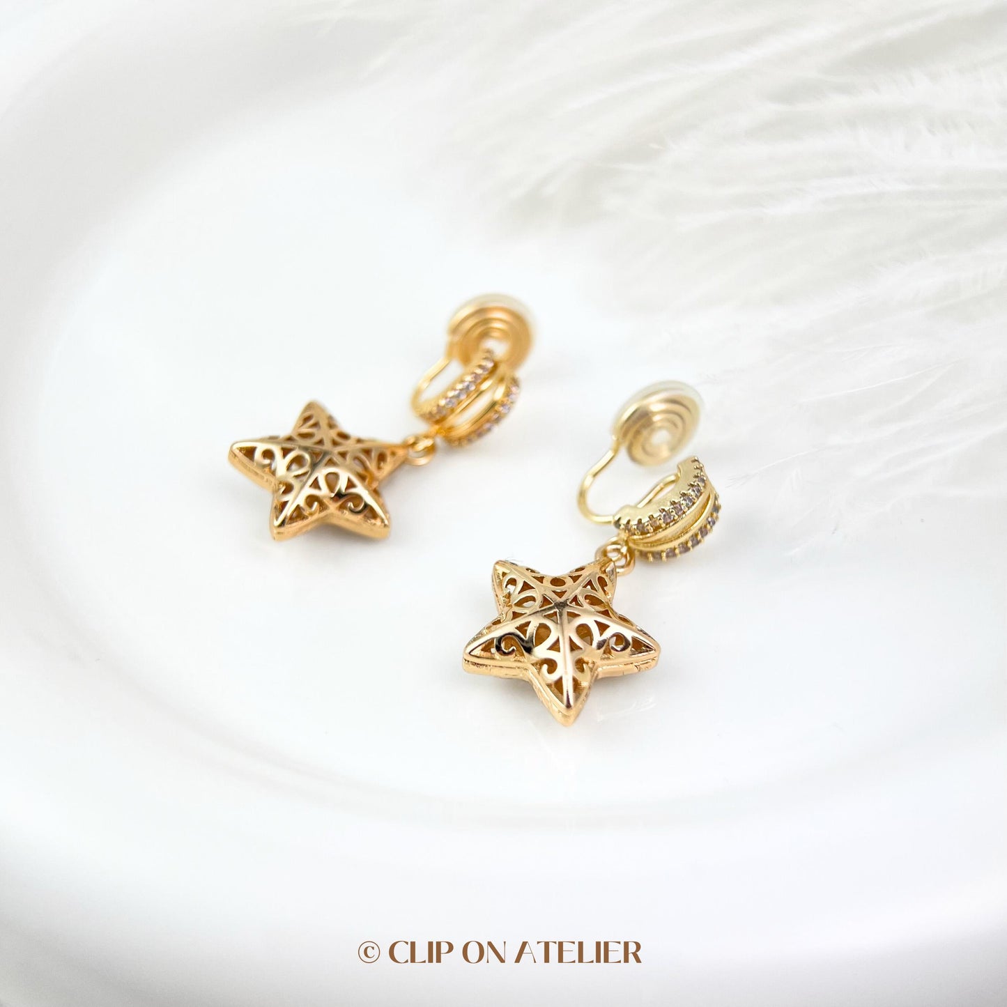 Clip On Earrings Minimalist Gold Hoop Star Starry CZ Diamond | Boho Dangle Drop Huggies Ear Clips No Pierced Ears|Chic Jewelry Gift For Her