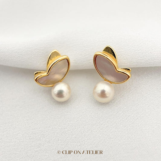 Pearl Butterfly Clip On Earrings