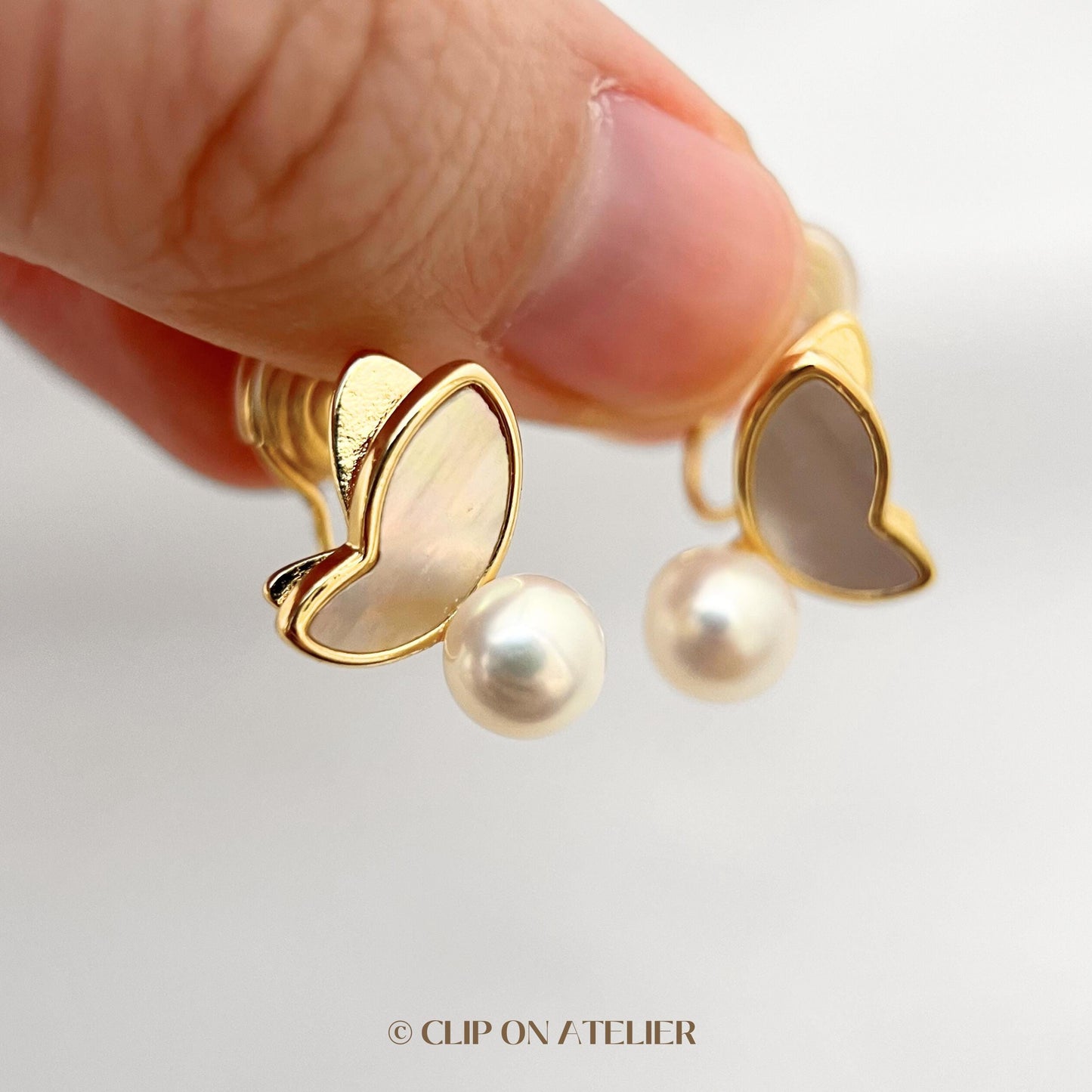 Pearl Butterfly Clip On Earrings