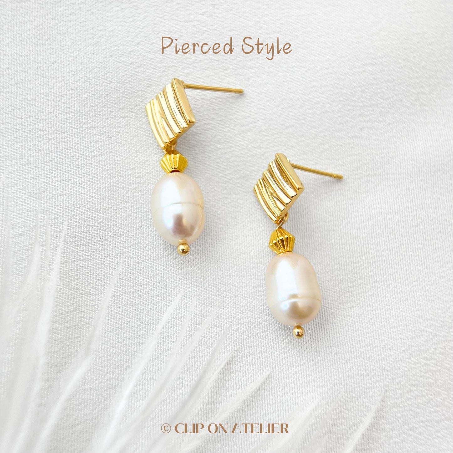 Minimalist Natural Pearl Gold Clip On Earrings