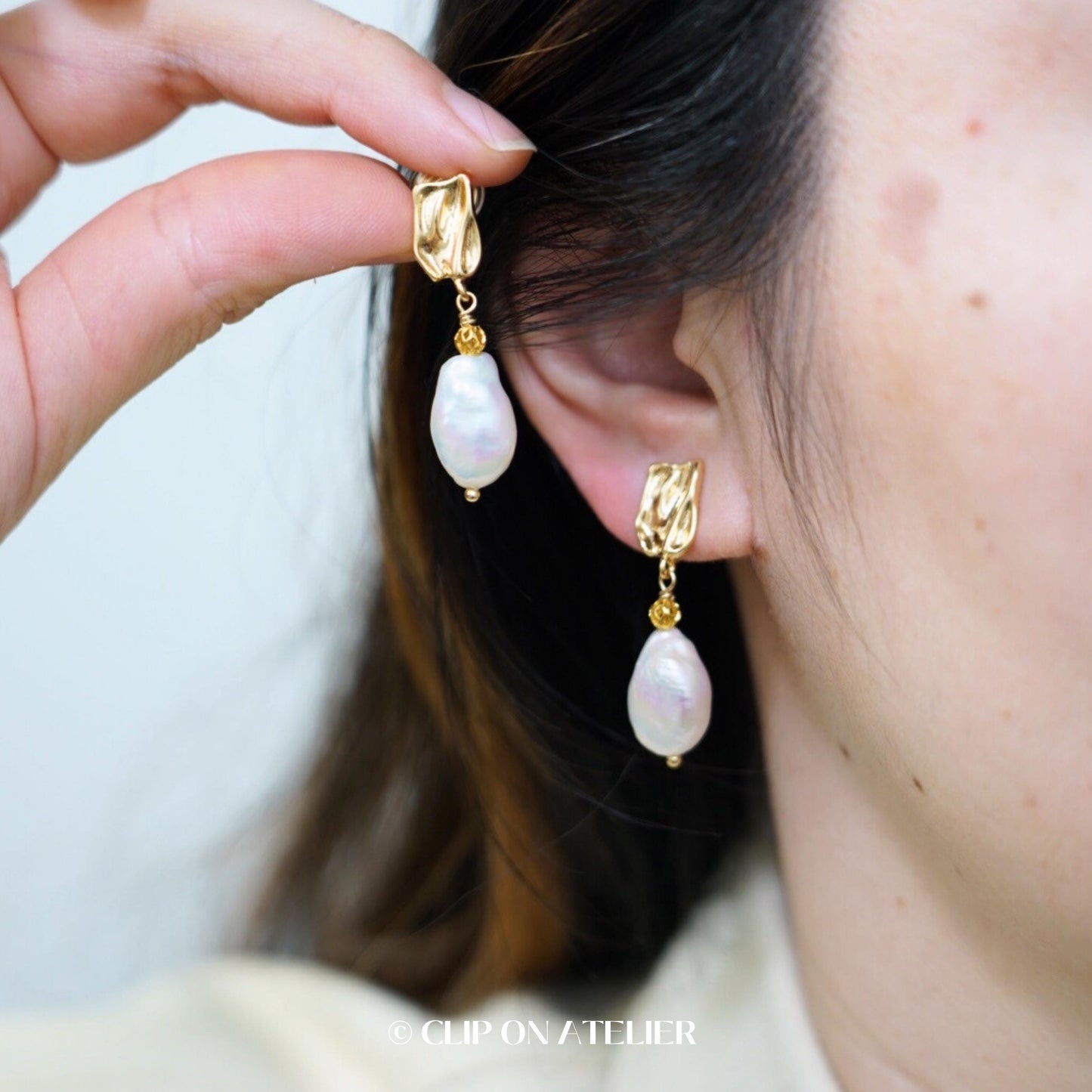 Baroque Pearl Gold Clip On Earrings