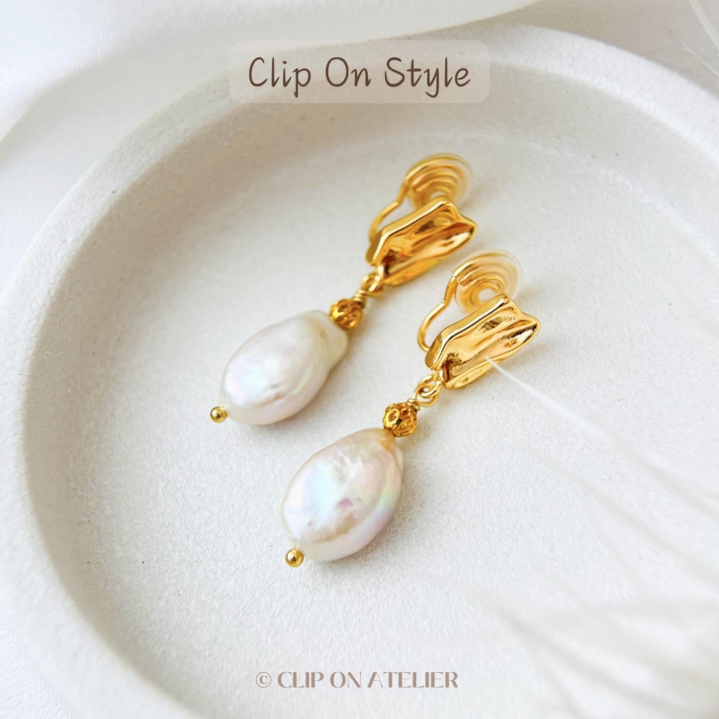 Baroque Pearl Gold Clip On Earrings