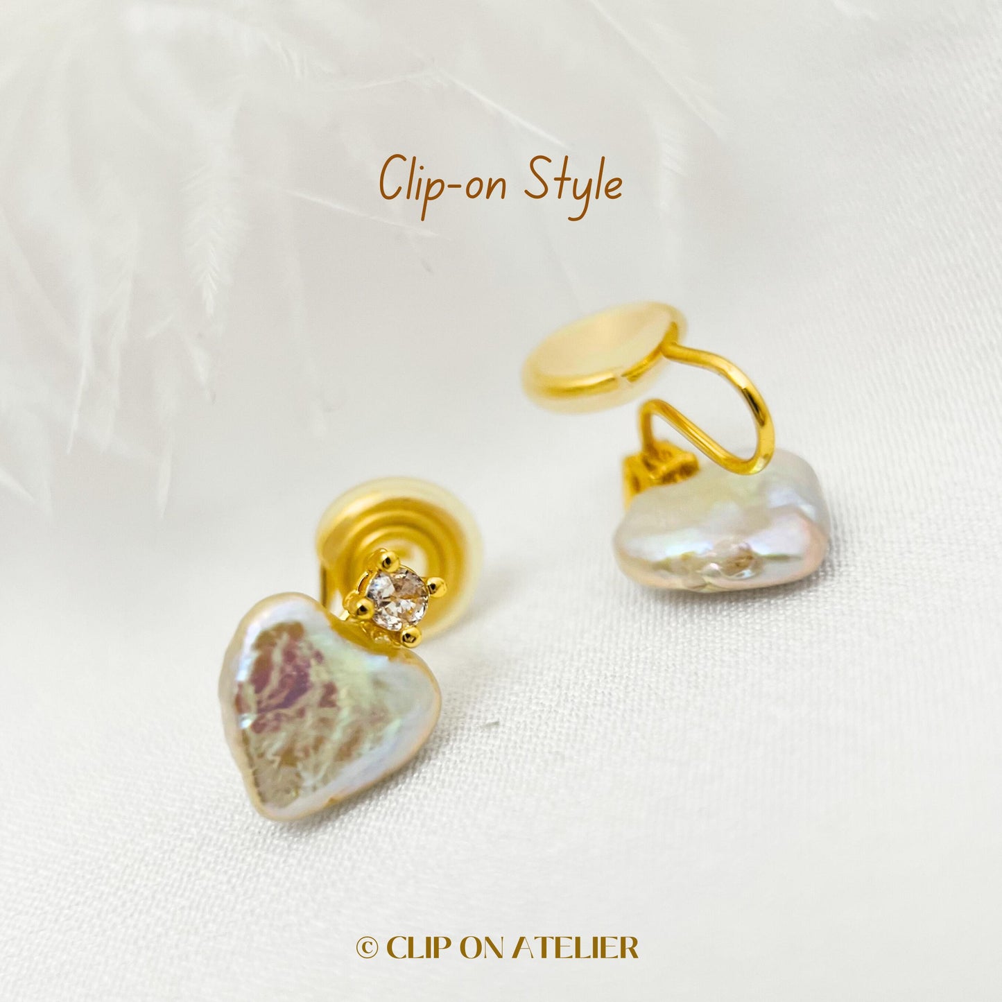 Natural Pearl Heart Clip On Earrings