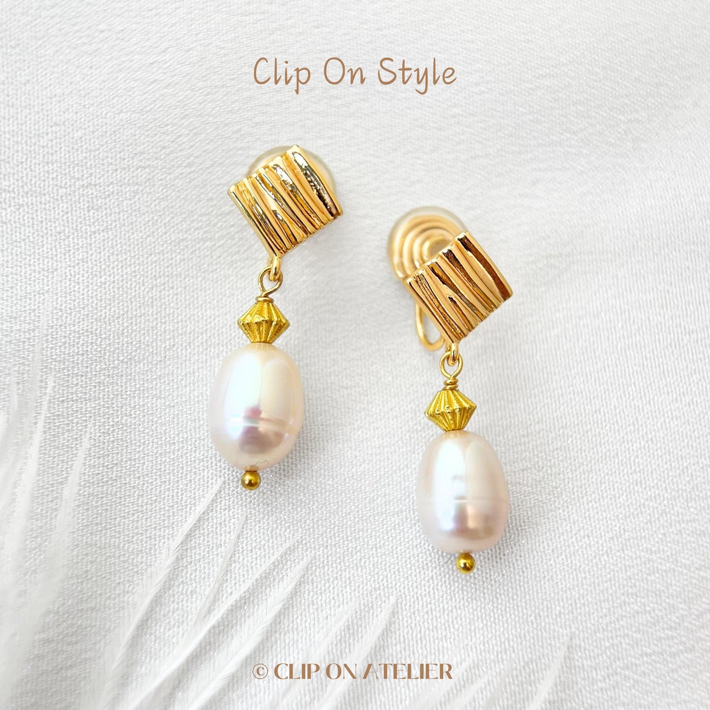 Minimalist Natural Pearl Gold Clip On Earrings