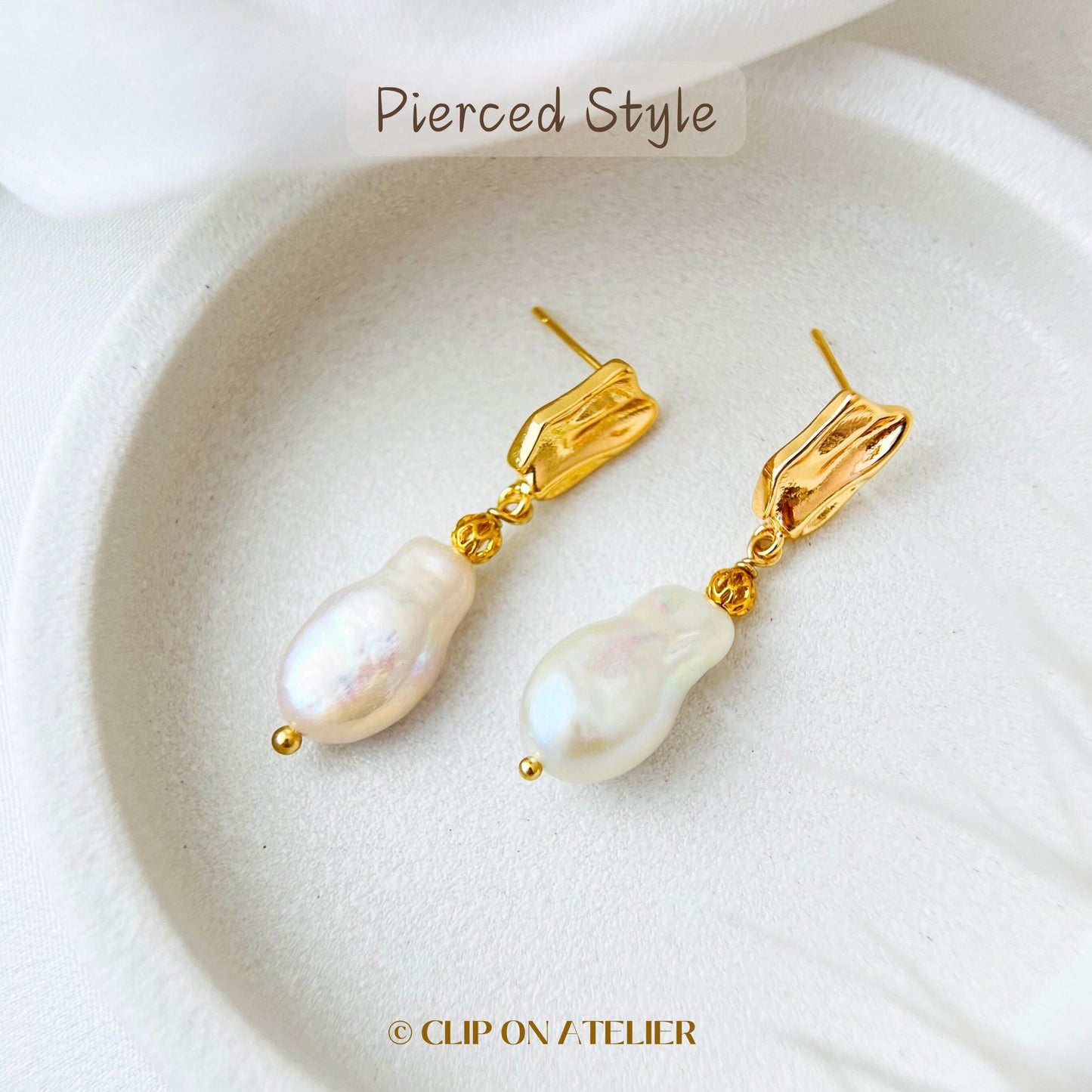 Baroque Pearl Gold Clip On Earrings