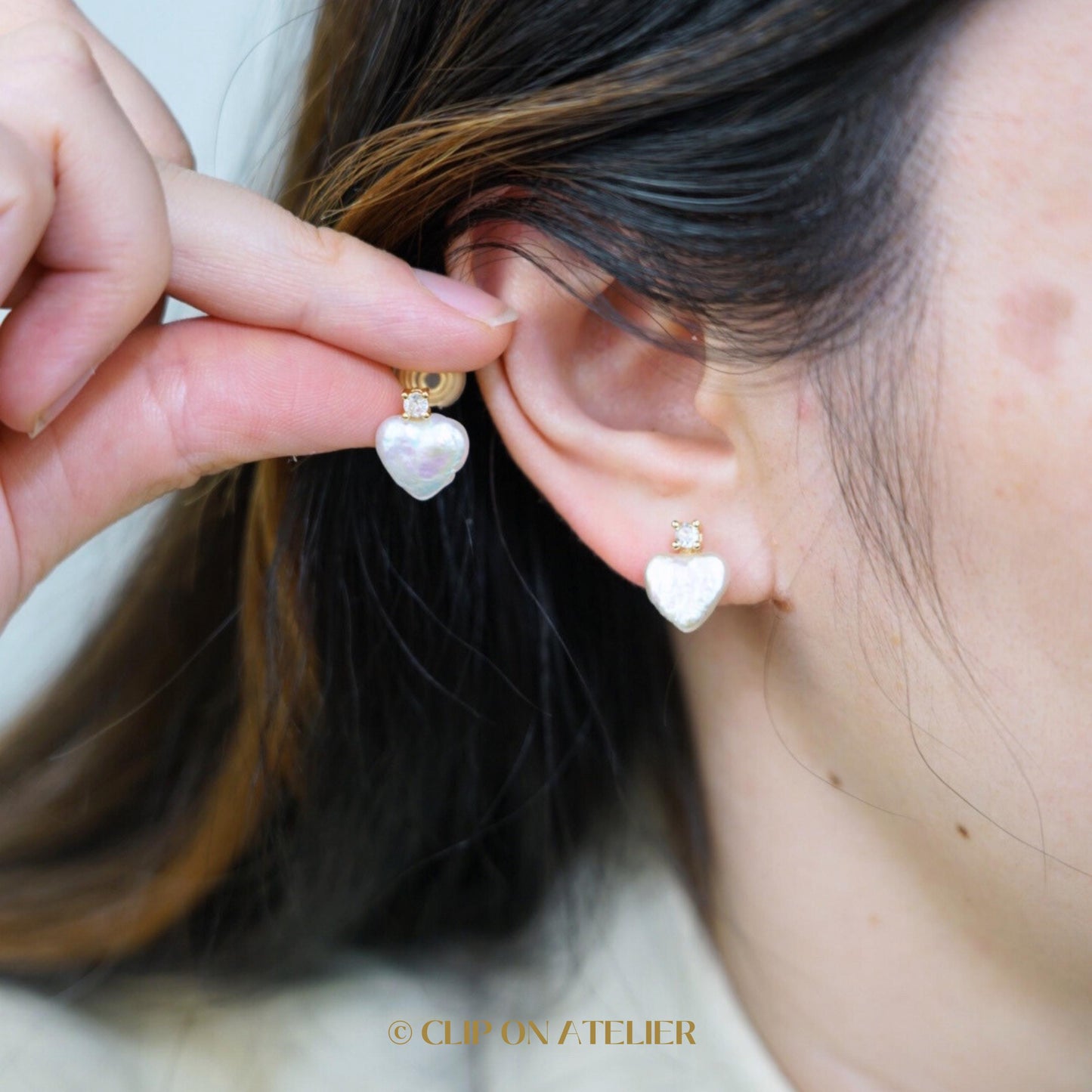 Natural Pearl Heart Clip On Earrings