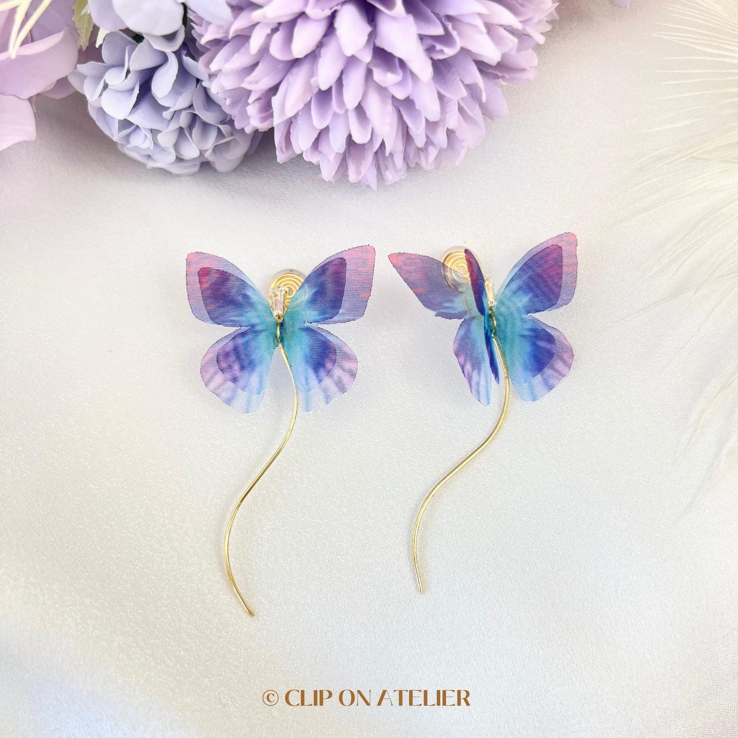 Butterfly Sheer Fabric Clip On Earrings