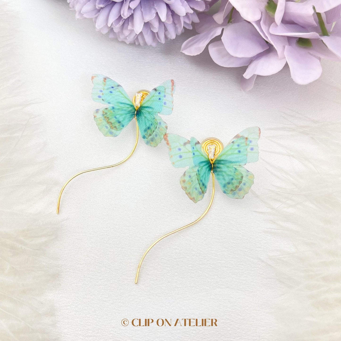 Butterfly Sheer Fabric Clip On Earrings