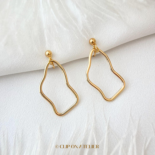 Clip On Earrings Minimalist Irregular Gold Hoop