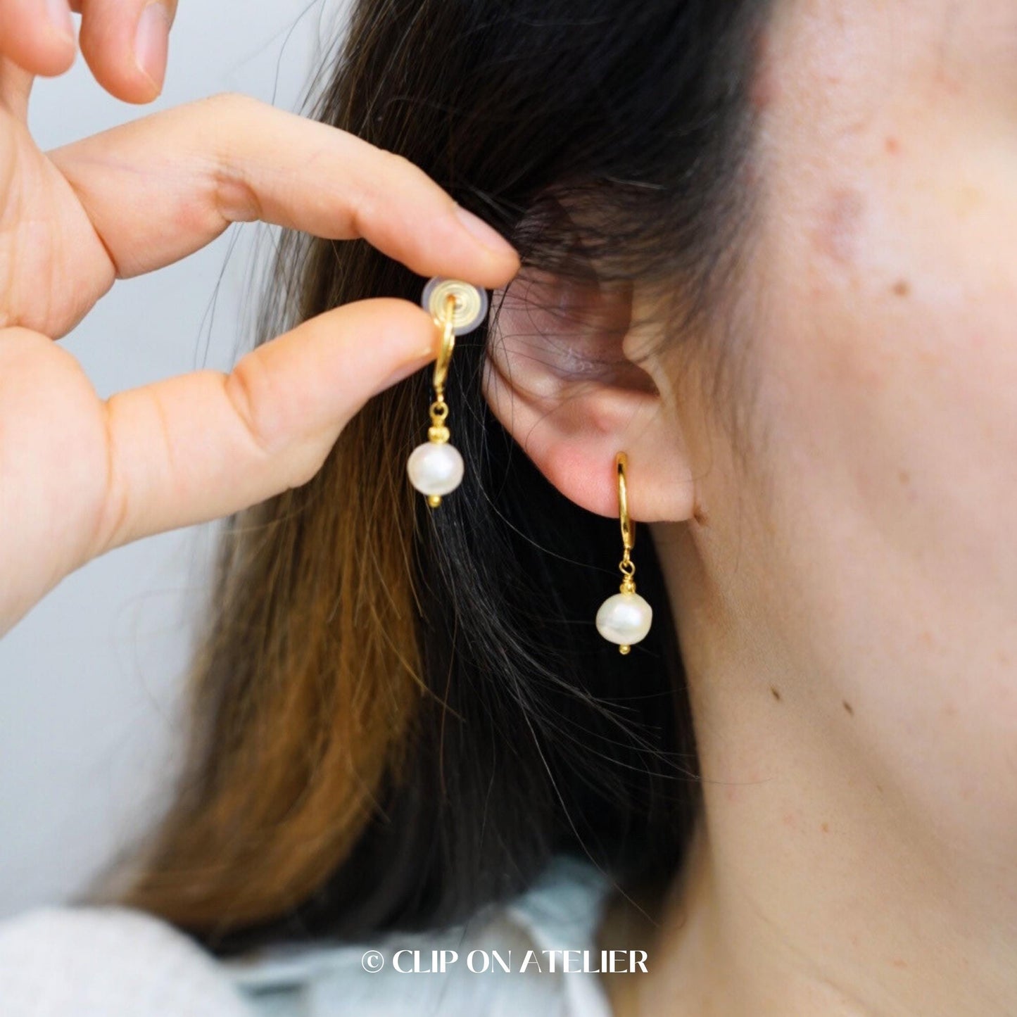 Clip On Earrings Natural Pearl Minimalist Gold Silver Hoop Bridal Ear Clips | Non Pierced Ears | Wedding Jewelry Bridesmaid Gift For Her Mom