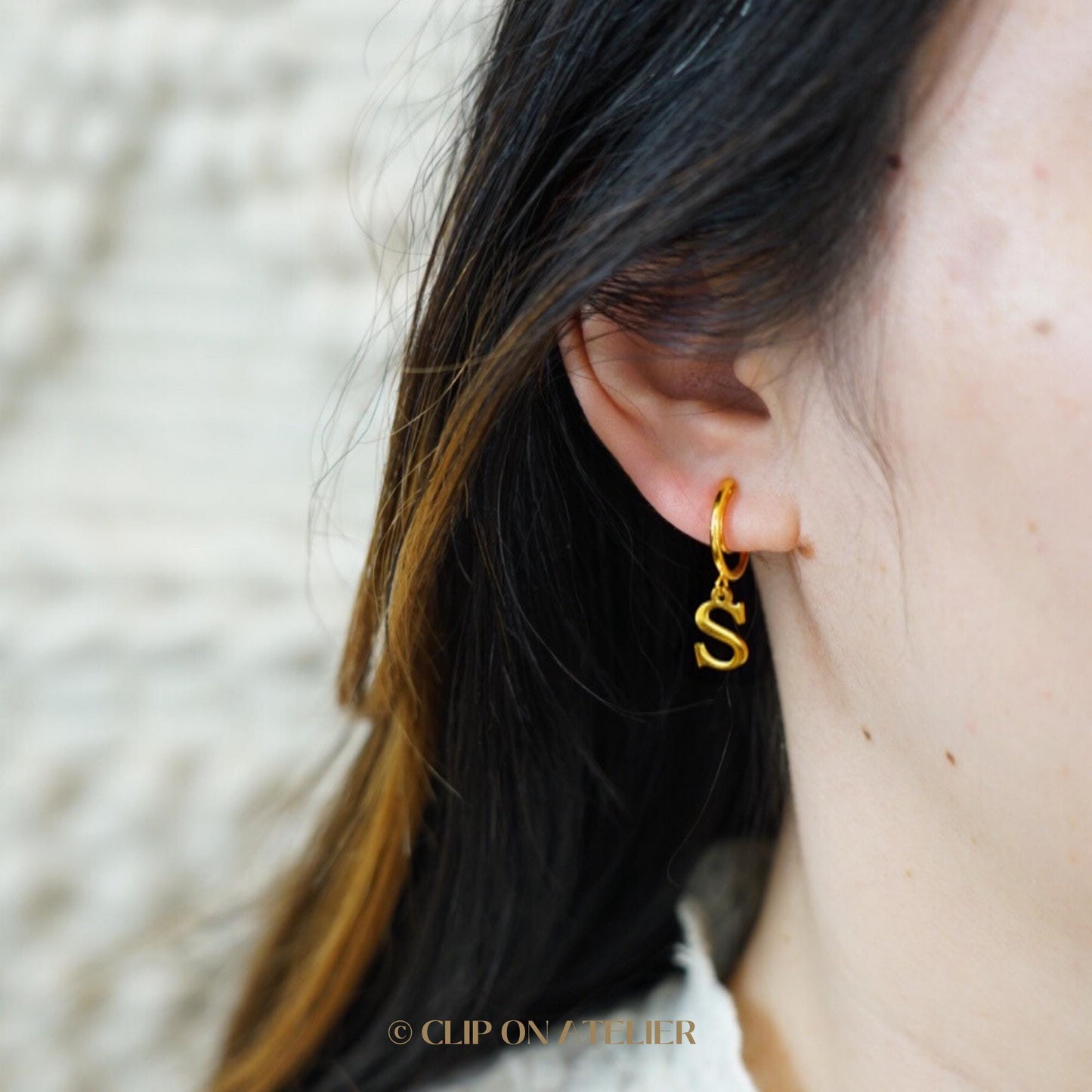 Personalized Initial Clip On Hoop Earrings