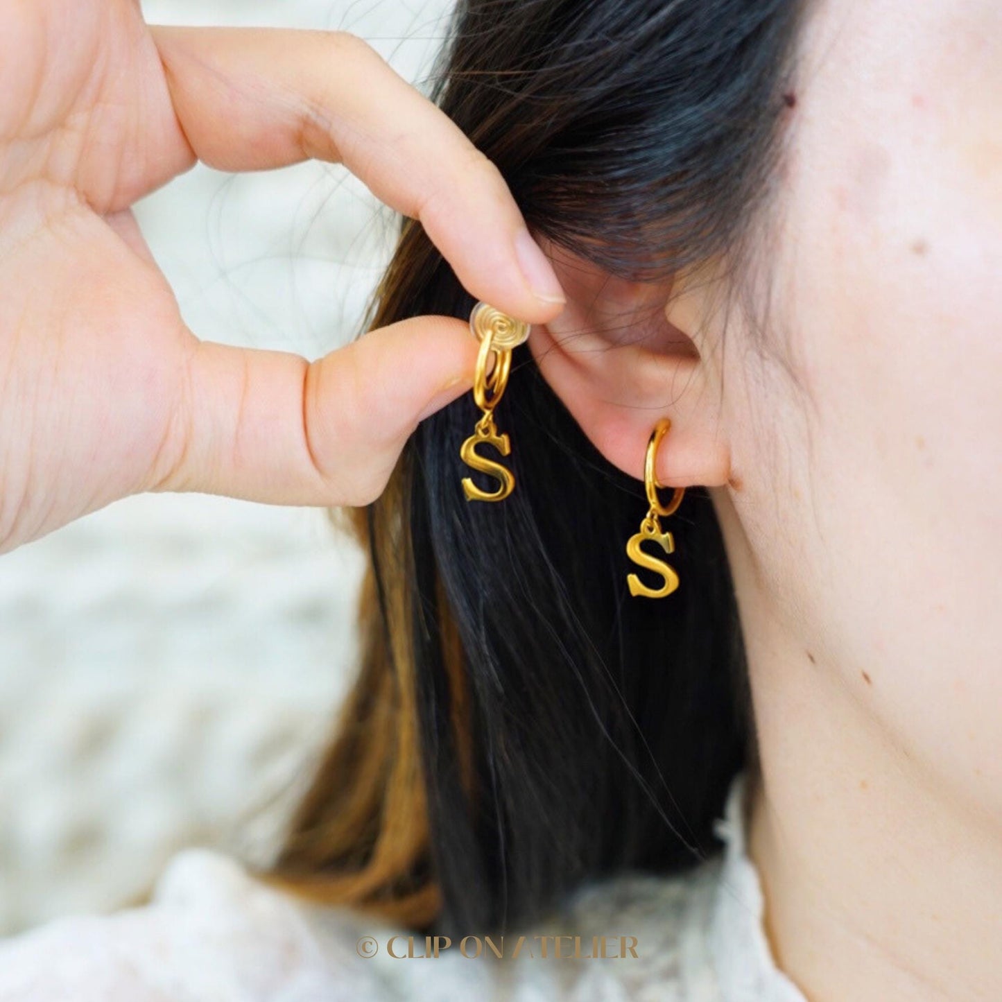 Personalized Initial Clip On Hoop Earrings