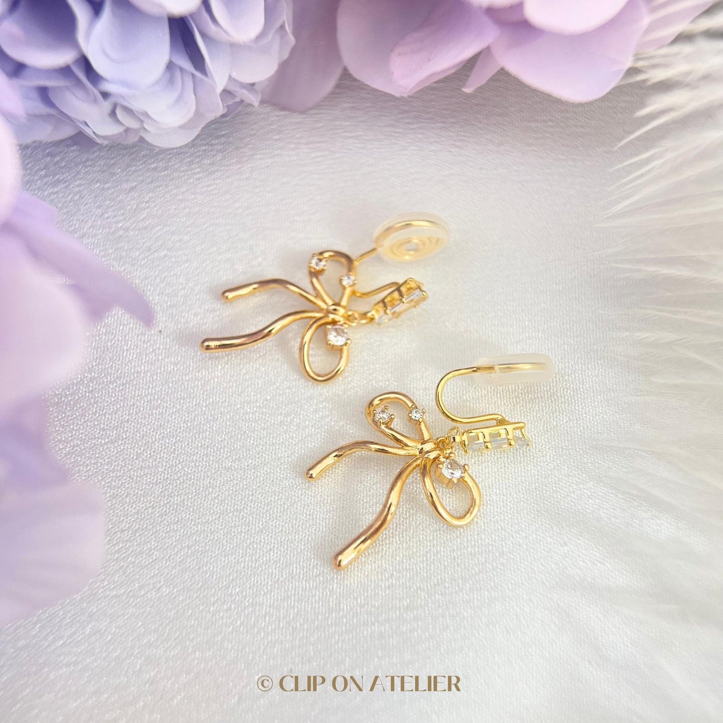 Clip On Earrings Gold Bow Minimalist Diamond Gold Hoop, Boho Drop Dangle Ear Clips Non Pierced Ears No Piercing, Dainty Jewelry Gift for Her