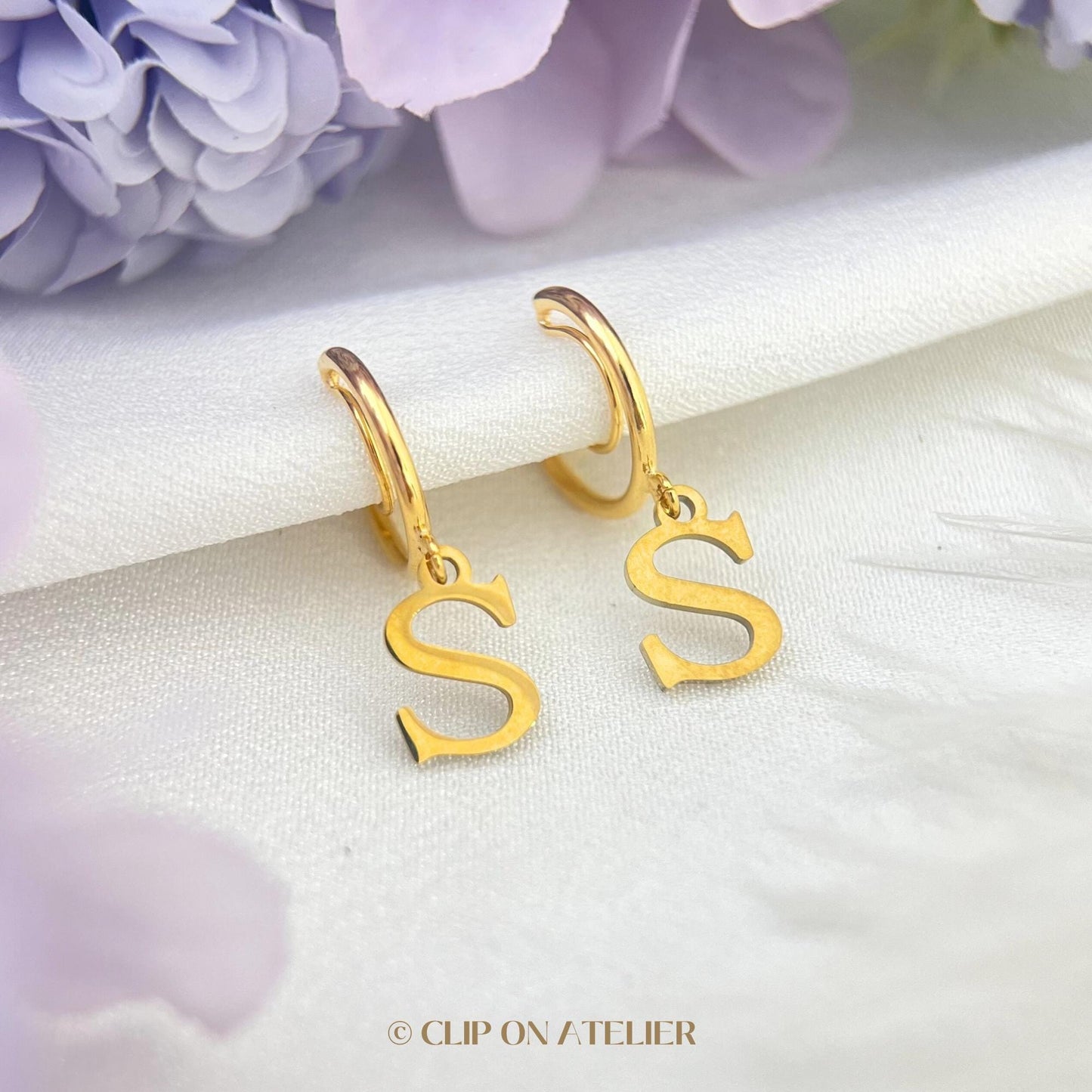 Personalized Initial Clip On Hoop Earrings