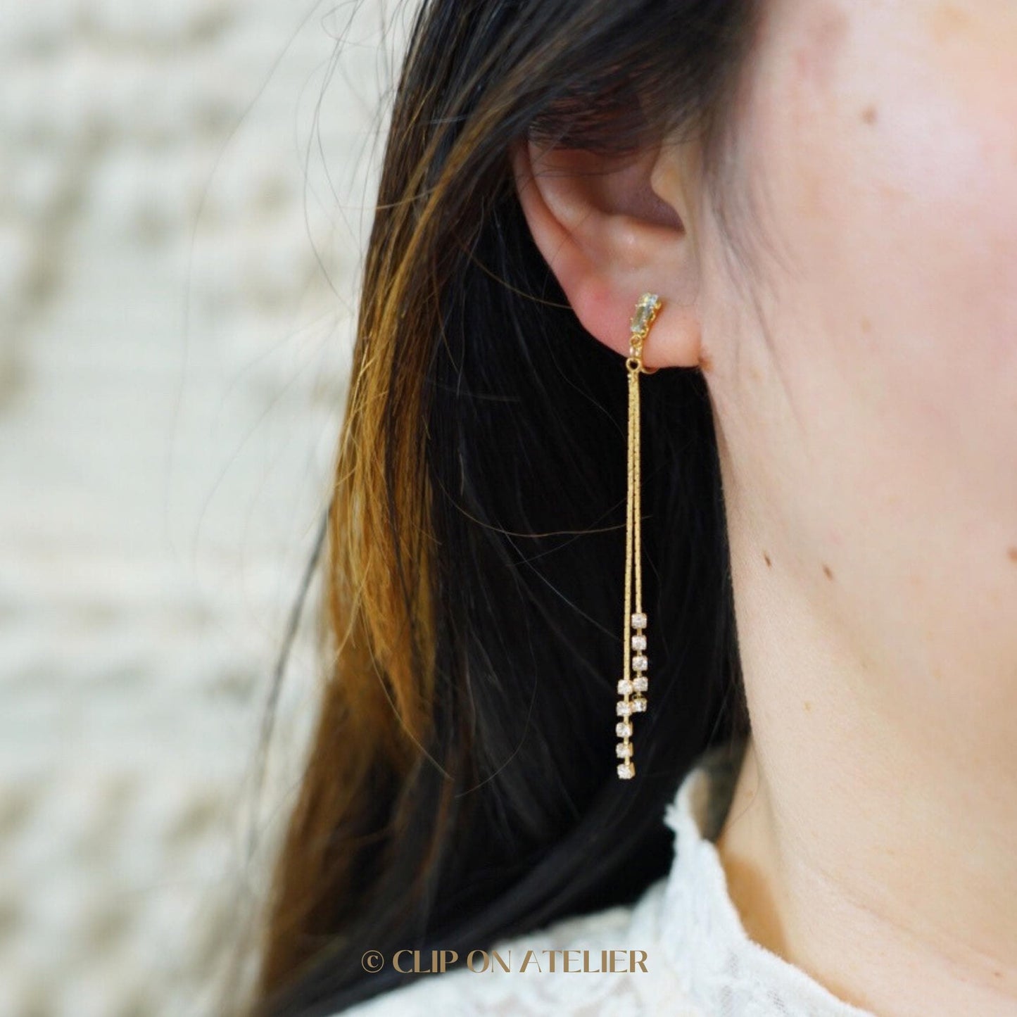 Minimalist CZ Diamond Drop Clip On Earrings