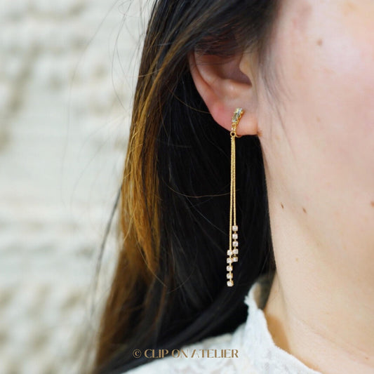 Minimalist CZ Diamond Drop Clip On Earrings