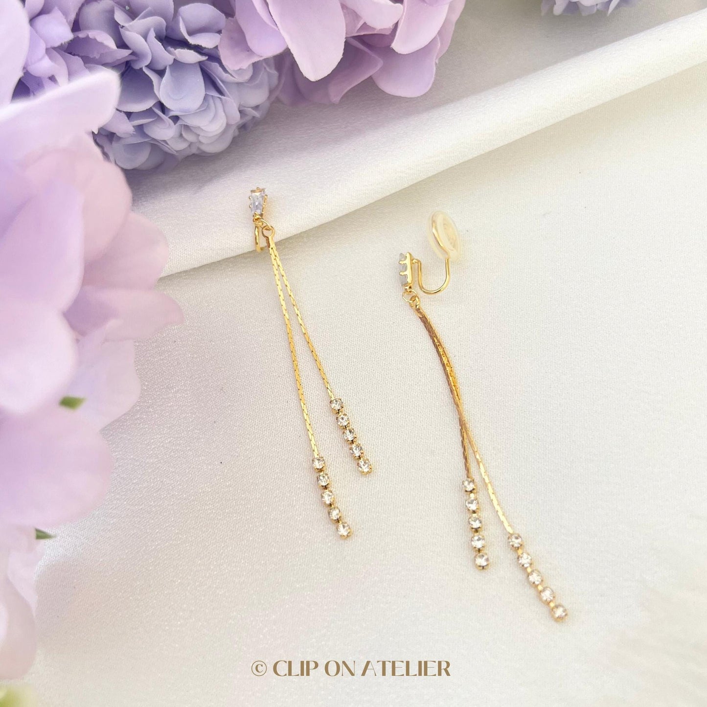 Minimalist CZ Diamond Drop Clip On Earrings