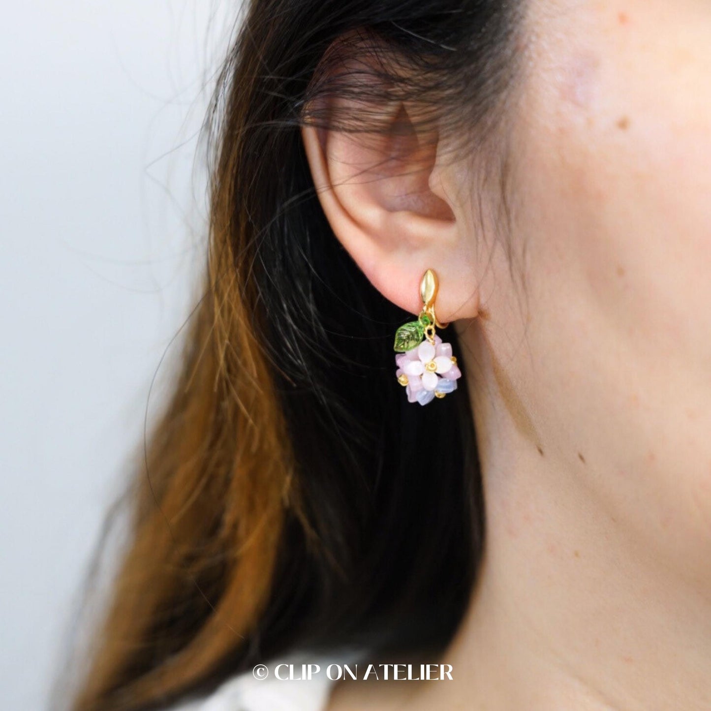 Clip On Earrings Hydrangea, Gold Drop Boho Fairy Blue Cute Floral Ear Clips, Non Pierced Ears No Piercing, Jewelry Gift For Her Flower Girl