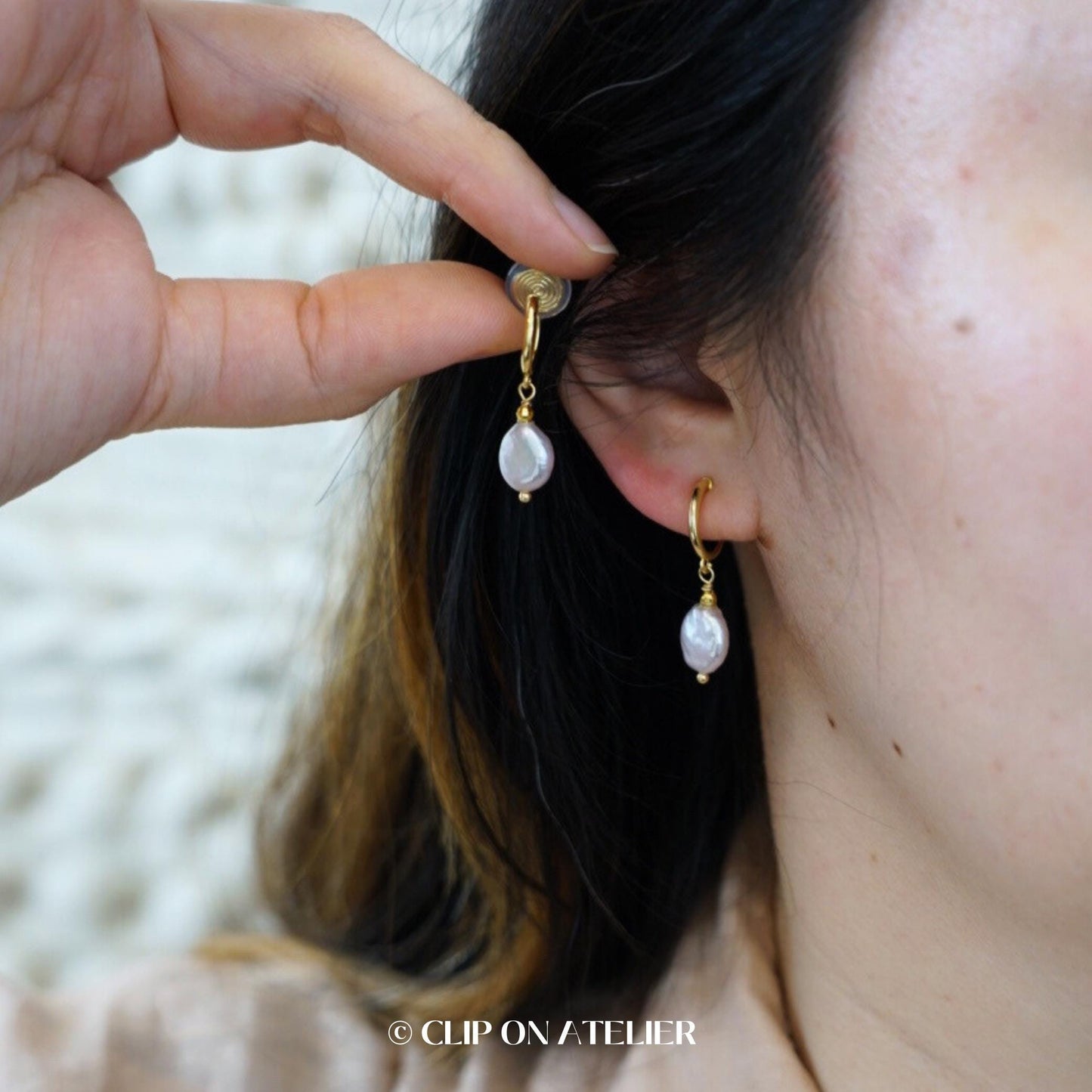 Clip On Earrings Baroque Pearl Coin Minimalist Gold Silver Hoop Bridal Ear Clips | Non Pierced Ears, Wedding Jewelry Bridesmaid Gift For Her