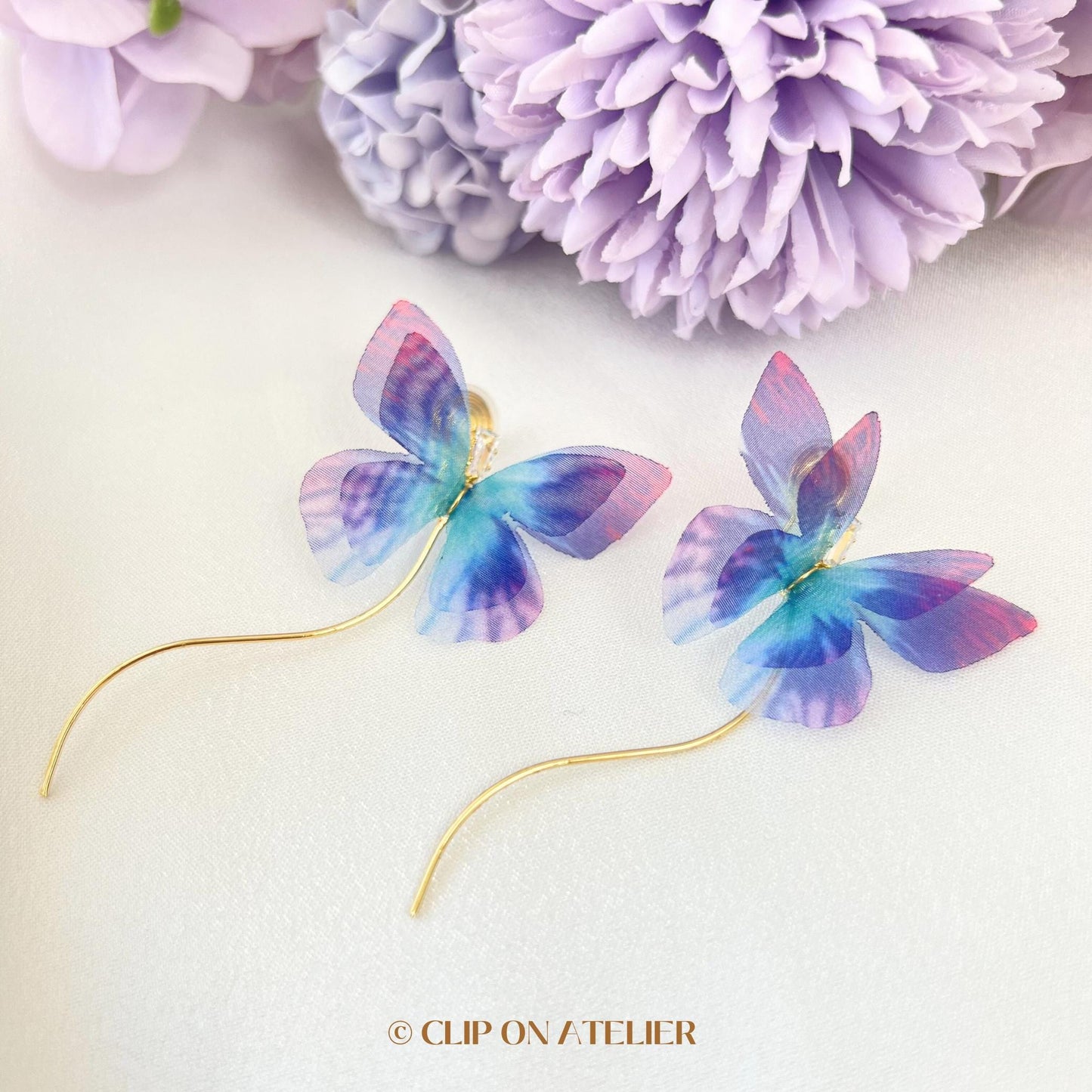 Butterfly Sheer Fabric Clip On Earrings