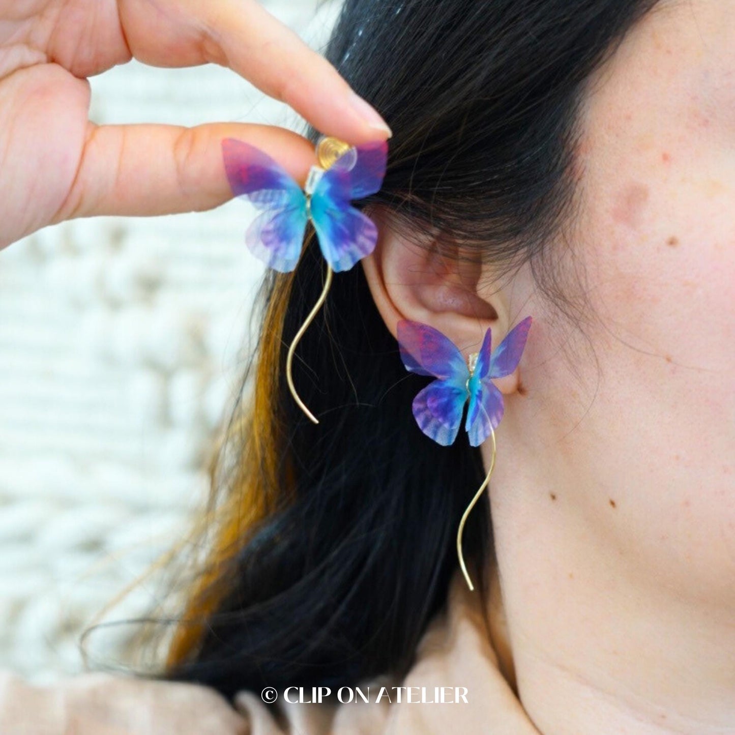 Butterfly Sheer Fabric Clip On Earrings