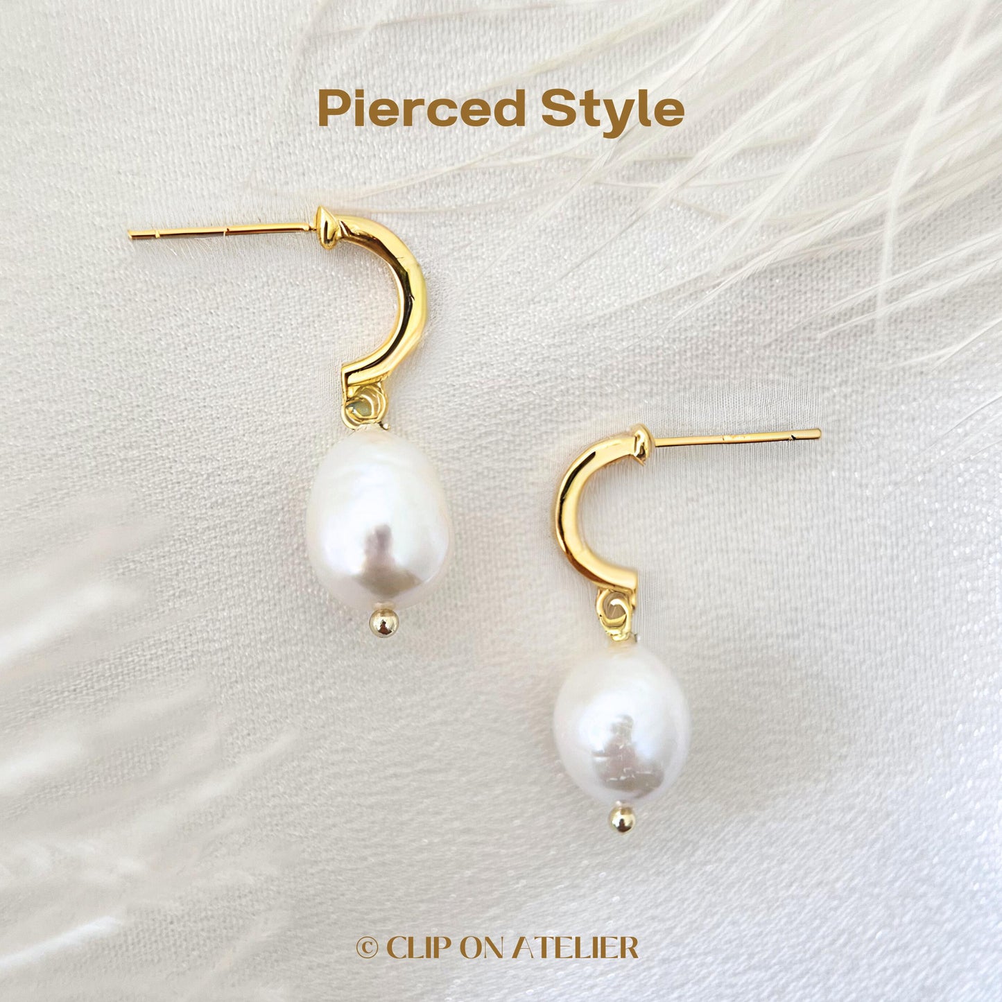 Clip On Earrings Natural Baroque Freshwater Pearl 14K Gold Plated Hoop Ear Clips | Pain Free Coil | Non Pierced Ears | Wedding Jewelry Gift