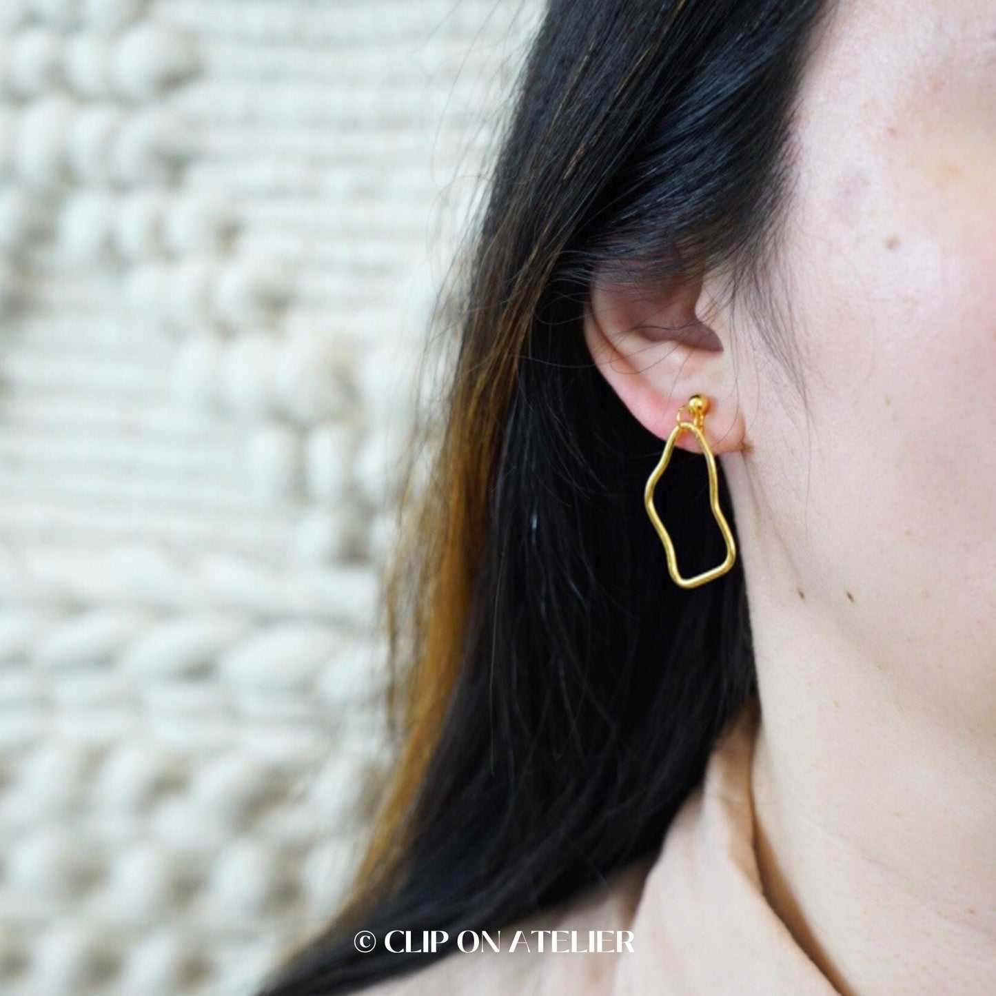 Clip On Earrings Minimalist Irregular Gold Hoop