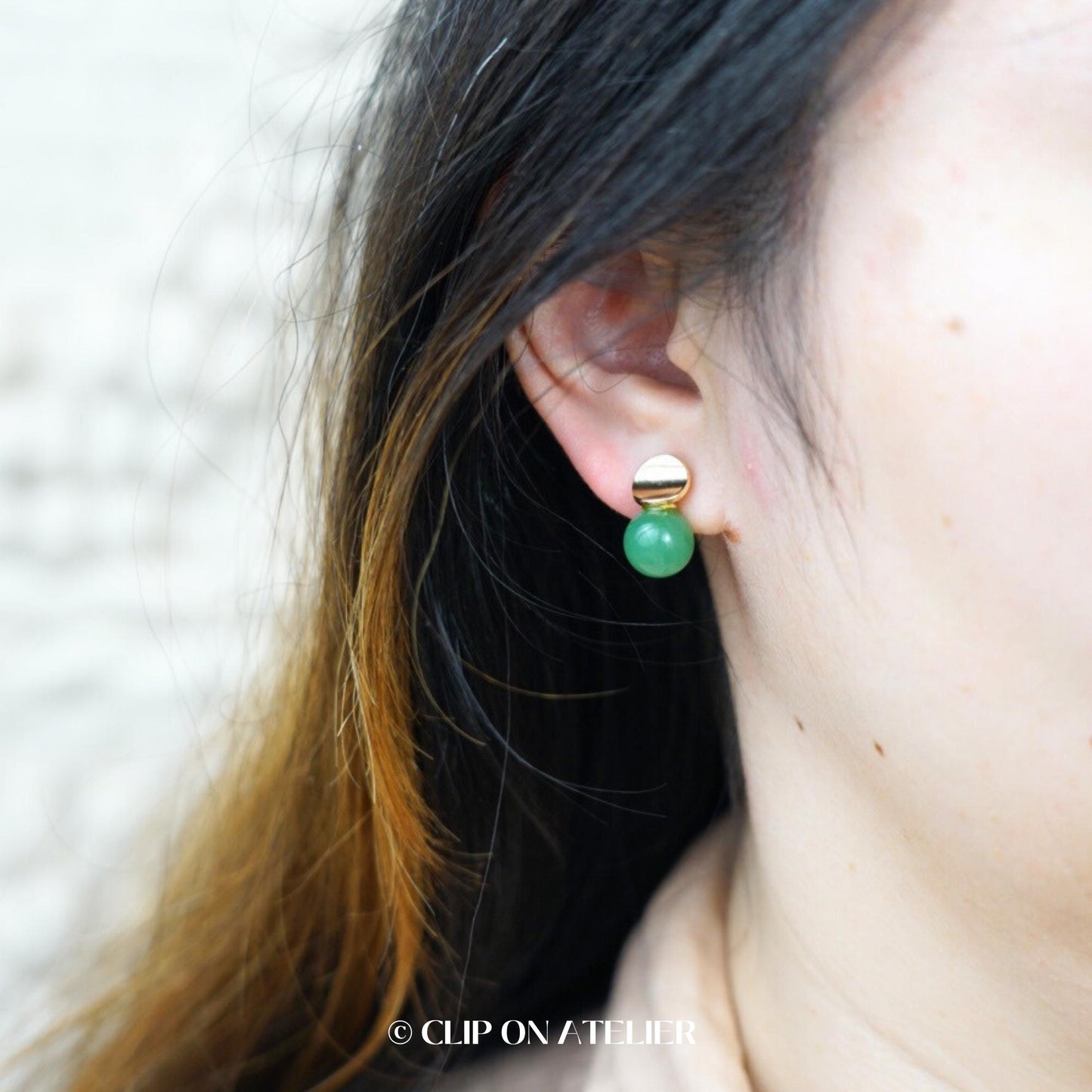 Clip On Earrings Minimalist Gold Green Gemstone Red Agate Amthyst | Dainty Boho Ear Clips No Pierced Ears | Crystal Jewelry Gift for Her Mom