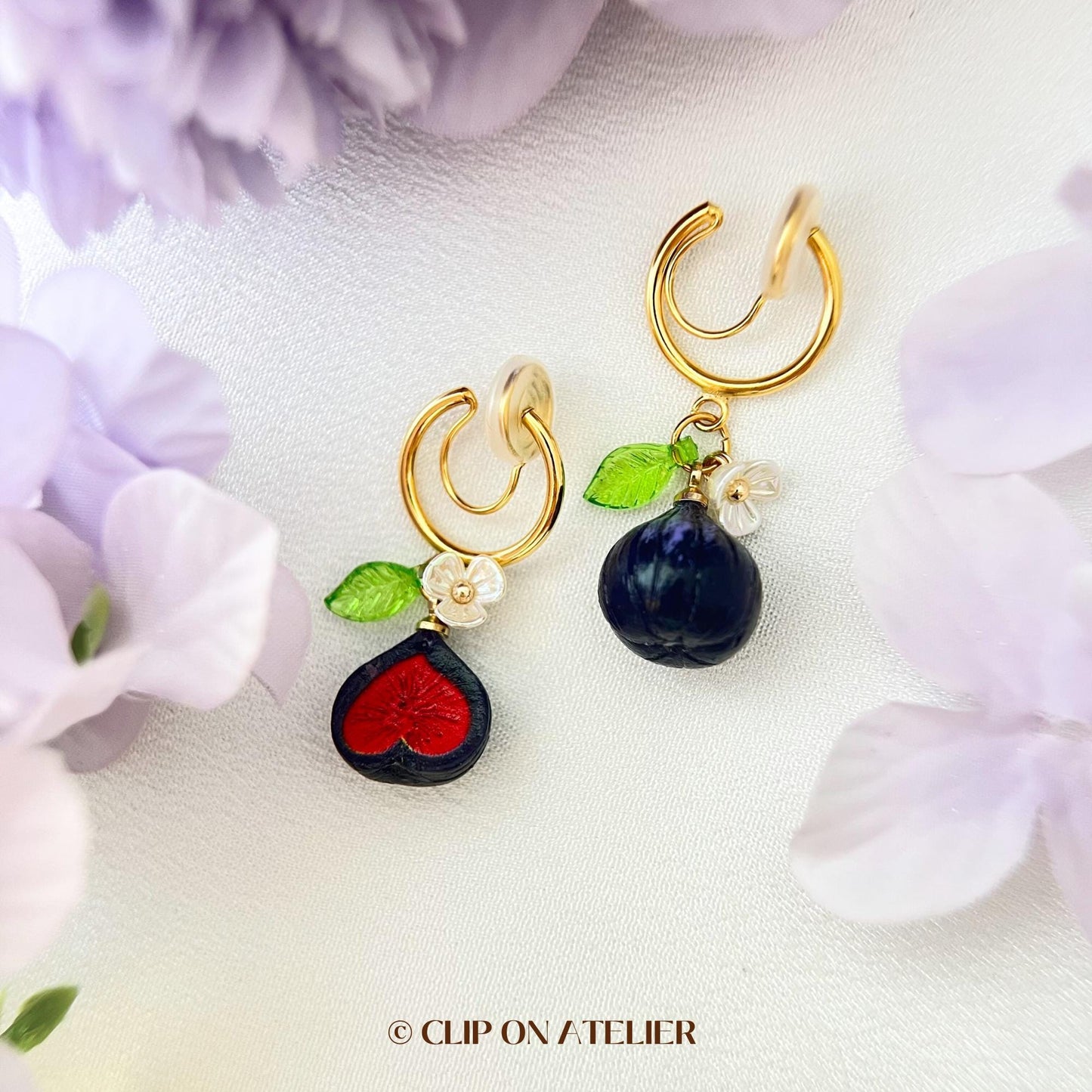 Fig Fruit Clip On Earrings