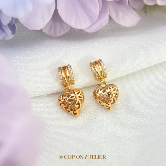 Vintage-Inspired Heart Clip On Earrings