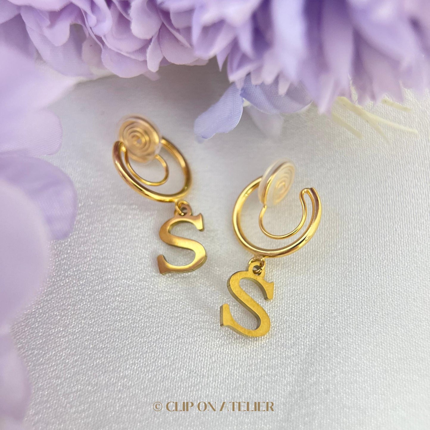 Personalized Initial Clip On Hoop Earrings