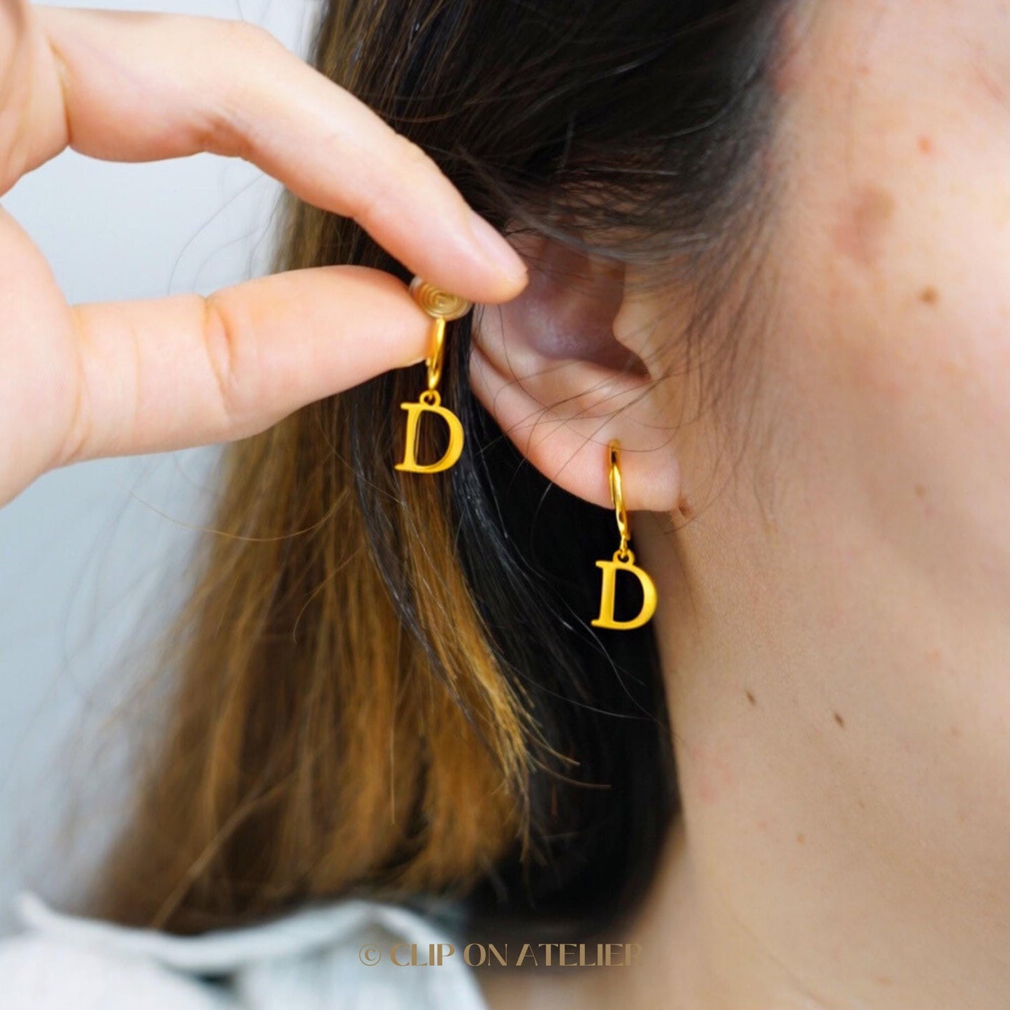 Personalized Initial Clip On Hoop Earrings
