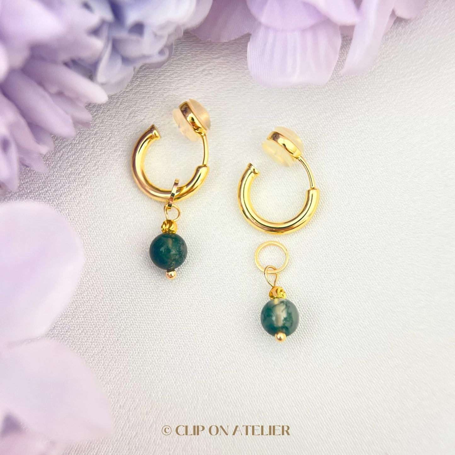 Clip On Earrings Charm Minimalist Gold Hoop Silver Huggies Gemstone Ear Clips, Non Pierced Ears, Dainty Birthstone Boho Jewelry Gift For Her