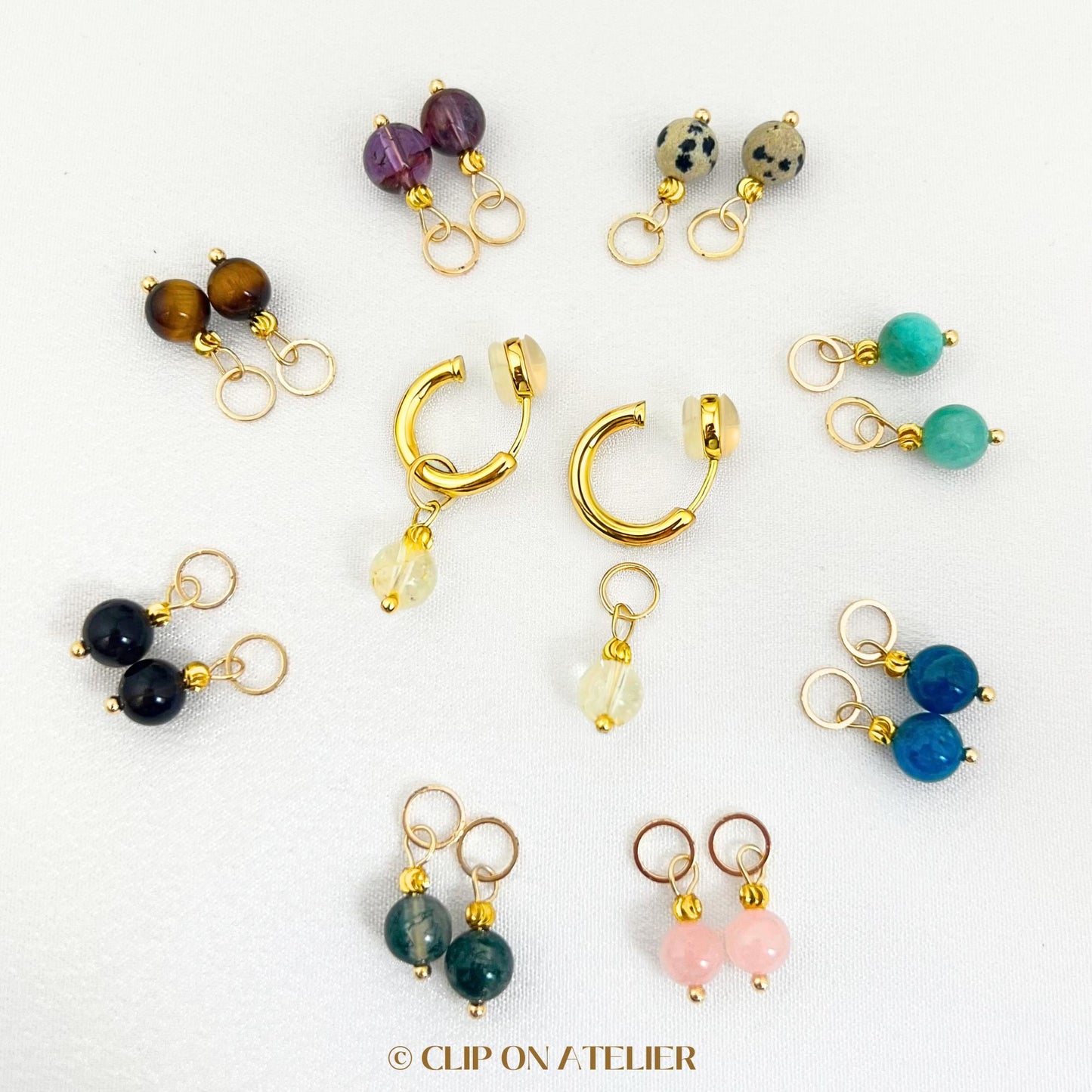 Clip On Earrings Charm Minimalist Gold Hoop Silver Huggies Gemstone Ear Clips, Non Pierced Ears, Dainty Birthstone Boho Jewelry Gift For Her