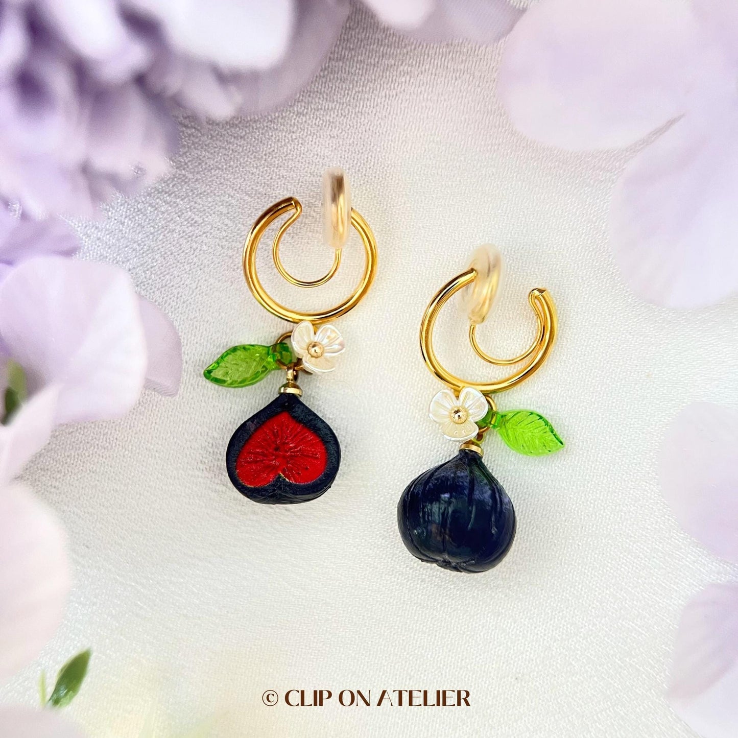 Fig Fruit Clip On Earrings