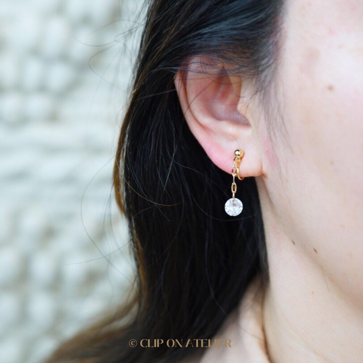 Clip On Earrings Gold Minimalist CZ Diamond Dangle | Non Pierced Ears Painless | Dainty Classy Bridal Ear Clips Wedding Jewelry Gift For Her