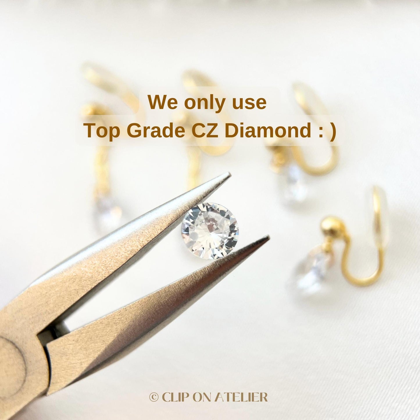 Clip On Earrings Gold Minimalist CZ Diamond Dangle | Non Pierced Ears Painless | Dainty Classy Bridal Ear Clips Wedding Jewelry Gift For Her