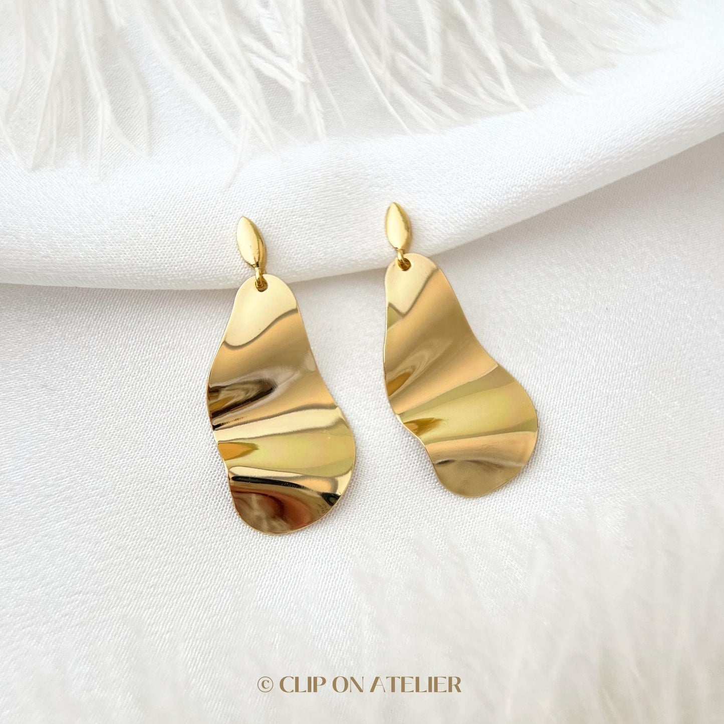 Clip On Earrings Minimalist Irregular Chunky Gold Hoop Drop Boho Dangle Earrings, Non Pierced Ears, Dainty Clipon Jewelry Gift For Her Mom