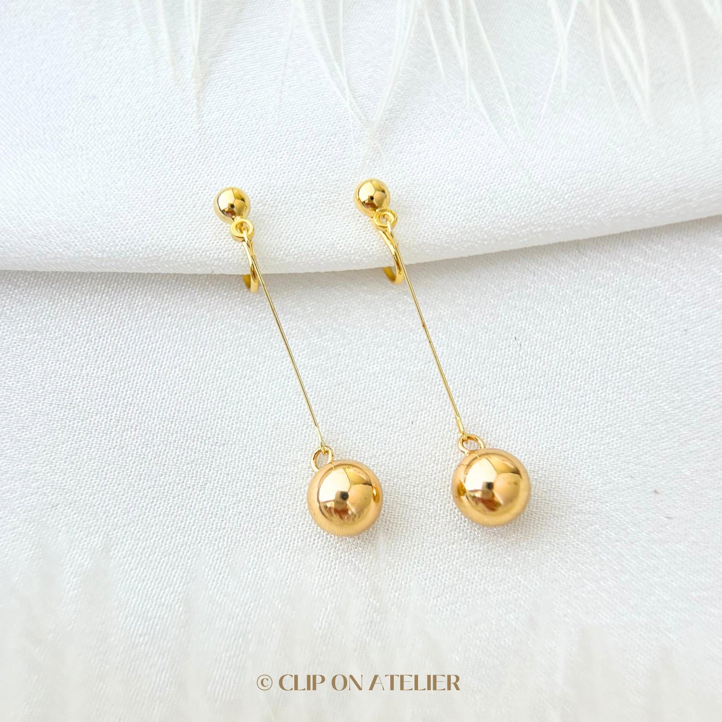 Clip On Earrings Gold Minimalist Dangle Drop Earring, Classy Dainty Ball Ear Clips, Non Pierced Ears, Christmas Jewelry Gift For Her Mom GF