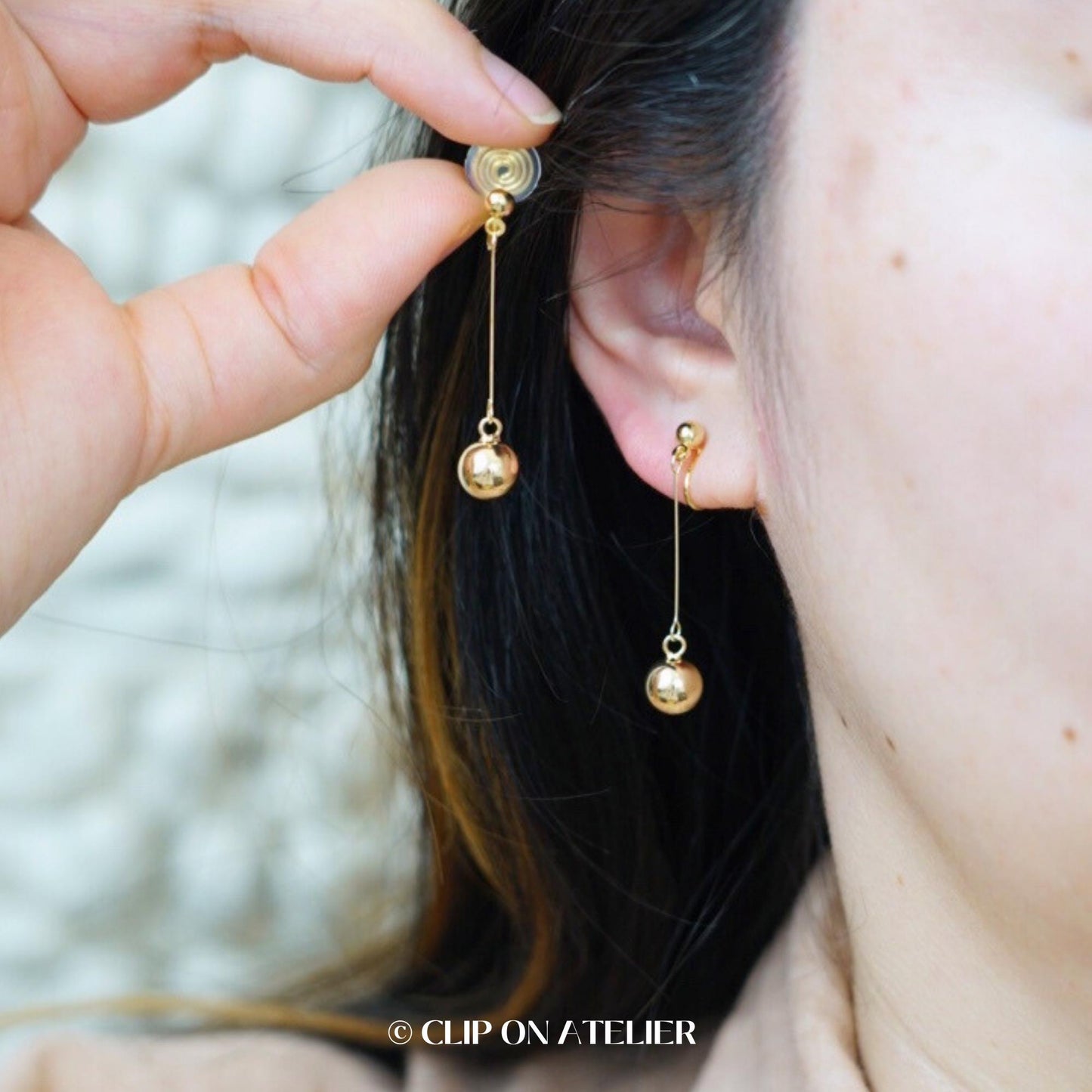 Clip On Earrings Gold Minimalist Dangle Drop Earring, Classy Dainty Ball Ear Clips, Non Pierced Ears, Christmas Jewelry Gift For Her Mom GF