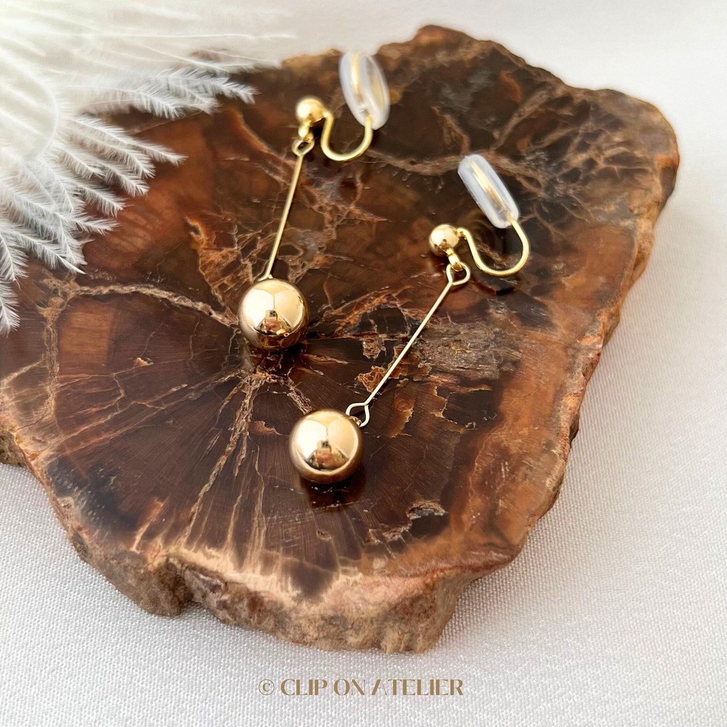 Clip On Earrings Gold Minimalist Dangle Drop Earring, Classy Dainty Ball Ear Clips, Non Pierced Ears, Christmas Jewelry Gift For Her Mom GF