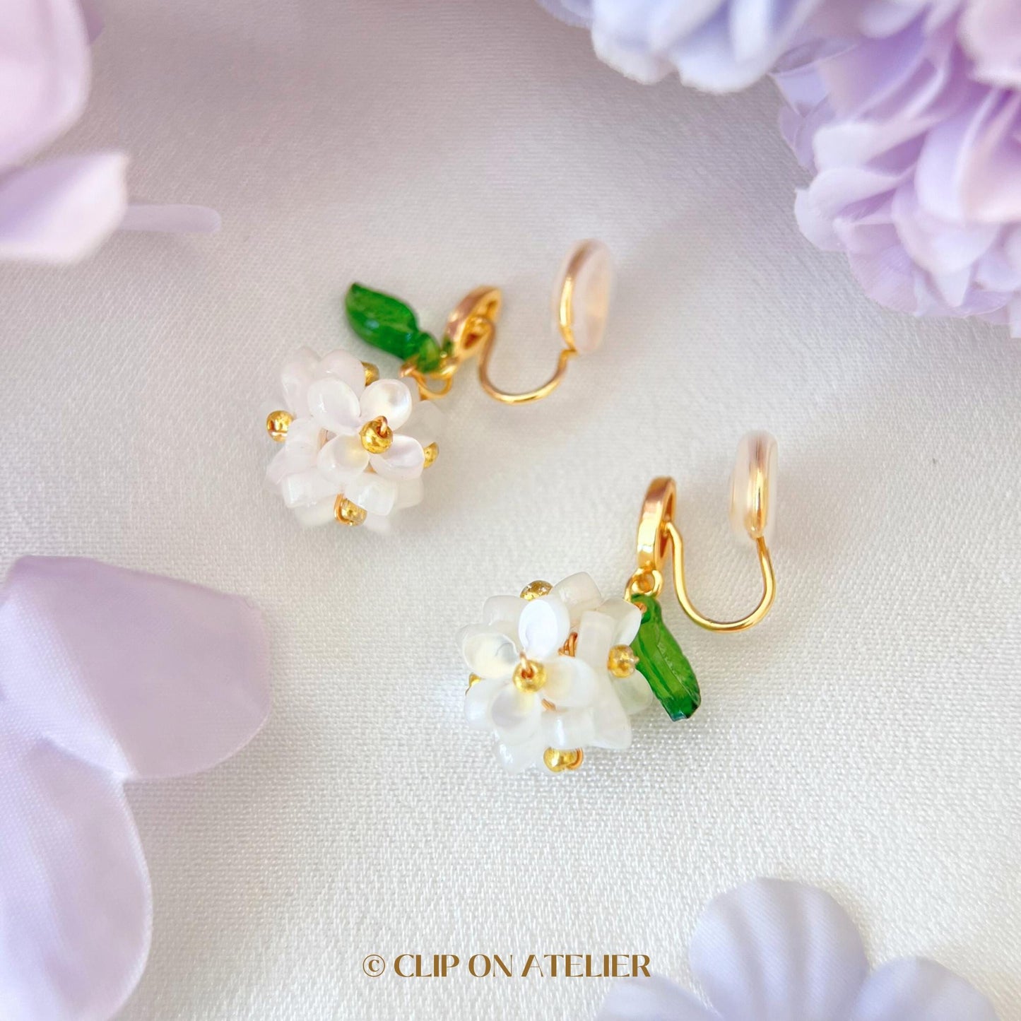 Clip On Earrings Hydrangea, Gold Drop Boho Fairy Blue Cute Floral Ear Clips, Non Pierced Ears No Piercing, Jewelry Gift For Her Flower Girl