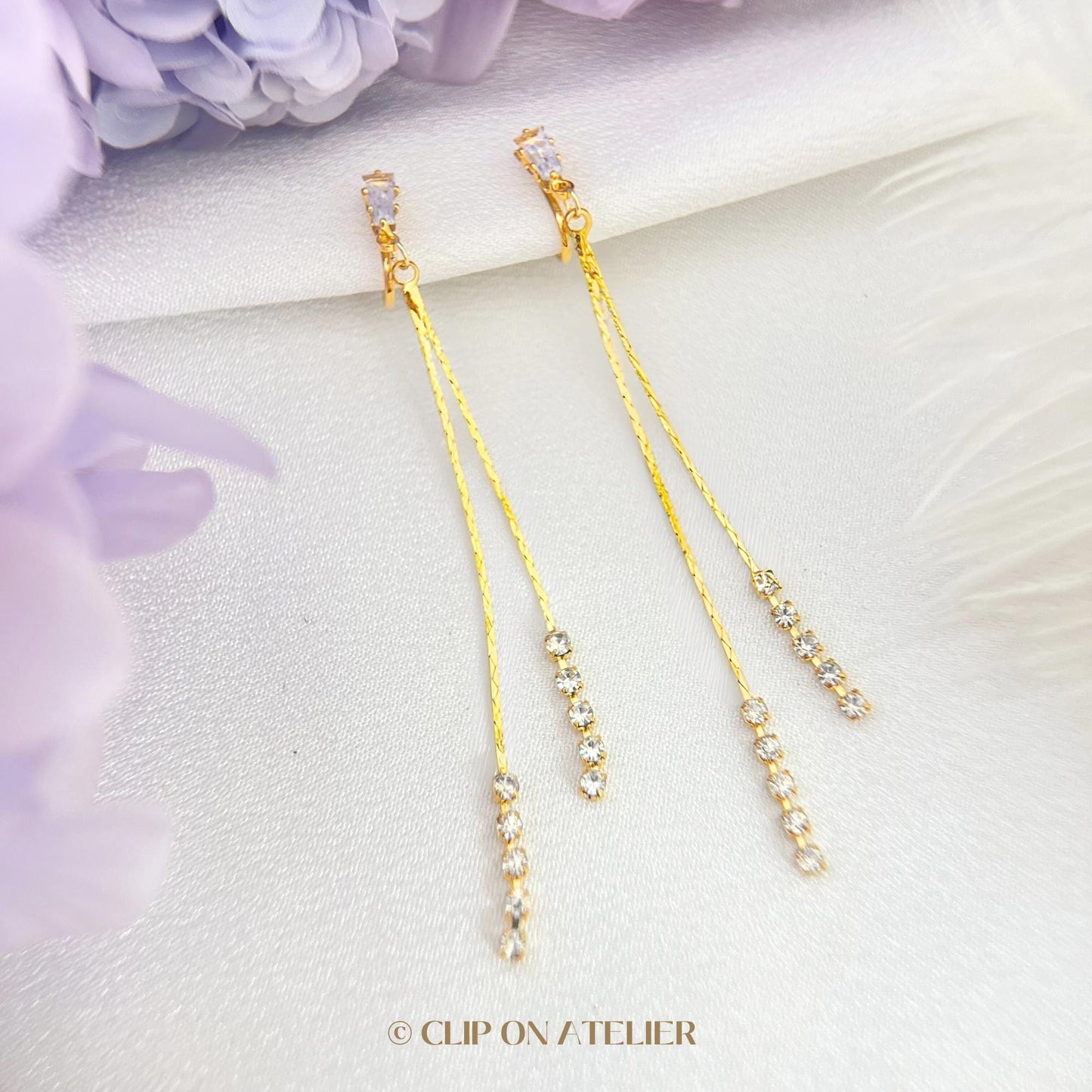 Minimalist CZ Diamond Drop Clip On Earrings